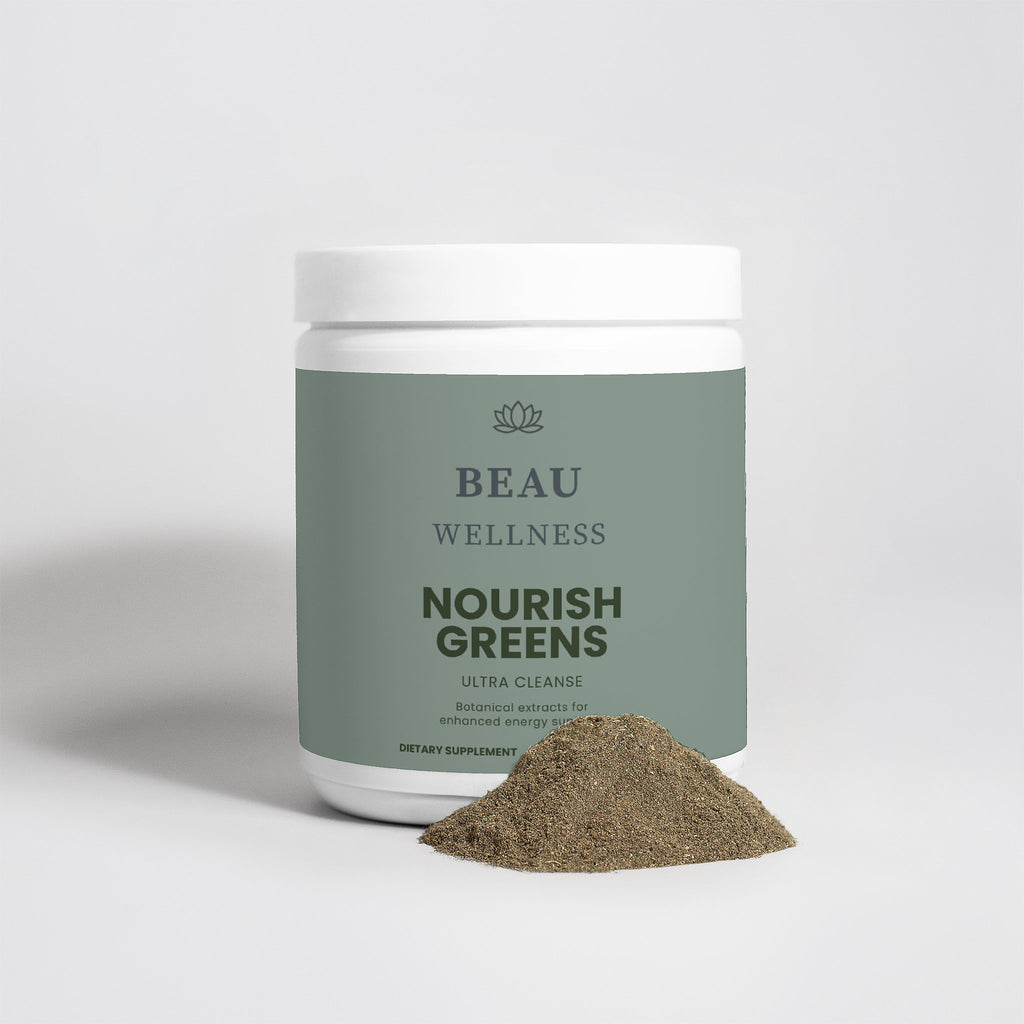 Beau Wellness Ultra Cleanse Nourish Greens powder with organic grasses, superfoods, adaptogens and enzymes for detox, daily energy and immune support – vegetarian, no fillers