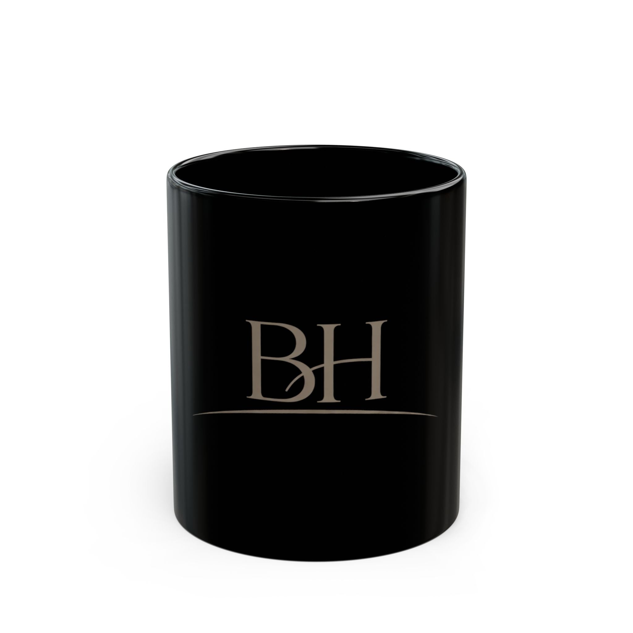 Black Beau House BH Monogram Ceramic Mug on a white background