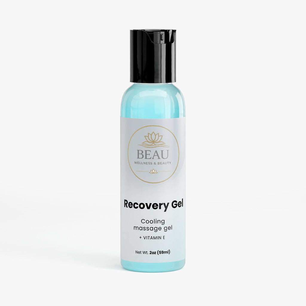Bottle of Beau Recovery Gel on a white background