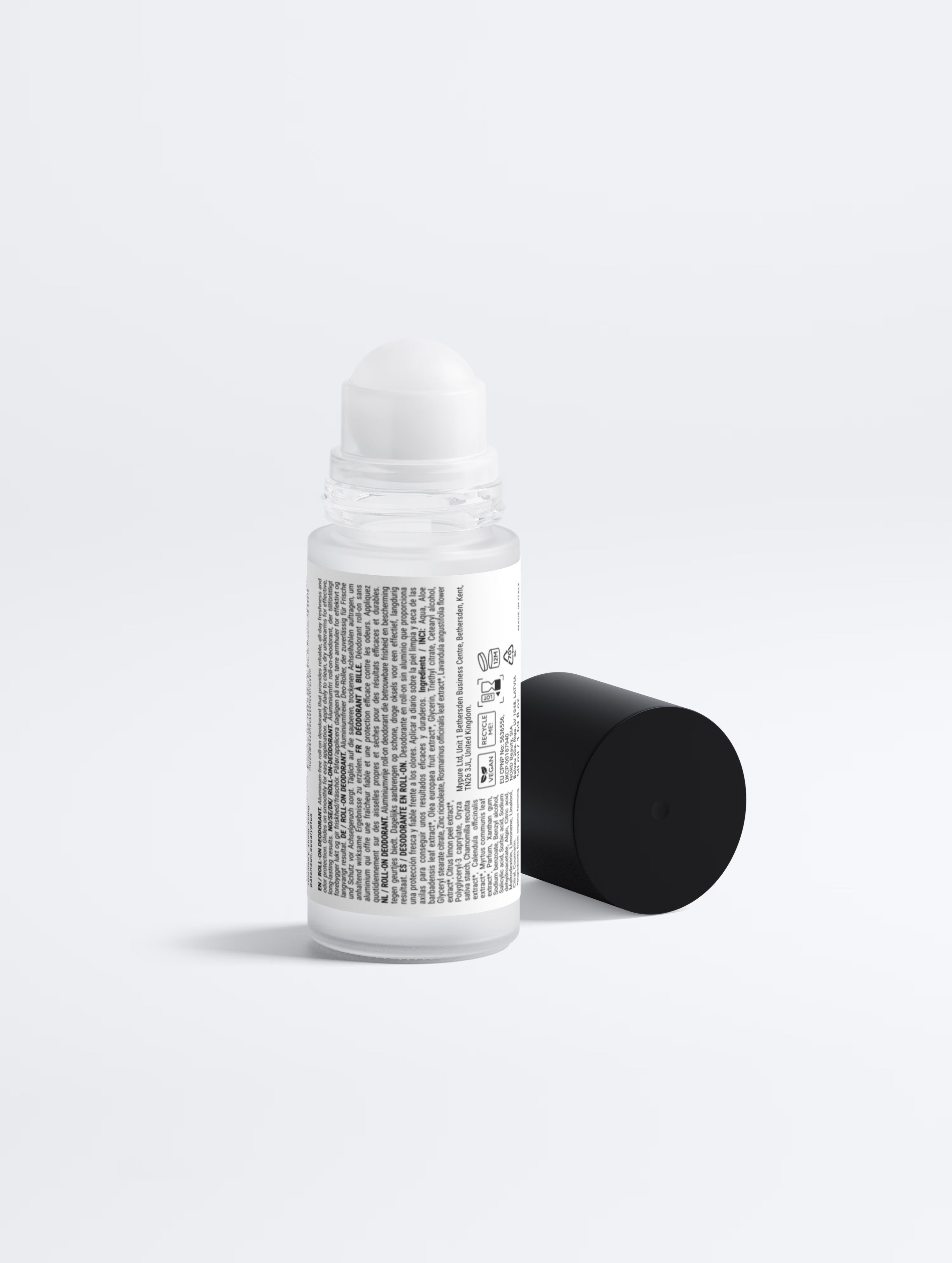 Back of bottle of Beau Wellness & Beauty Aluminum free roll on deodorant. 
