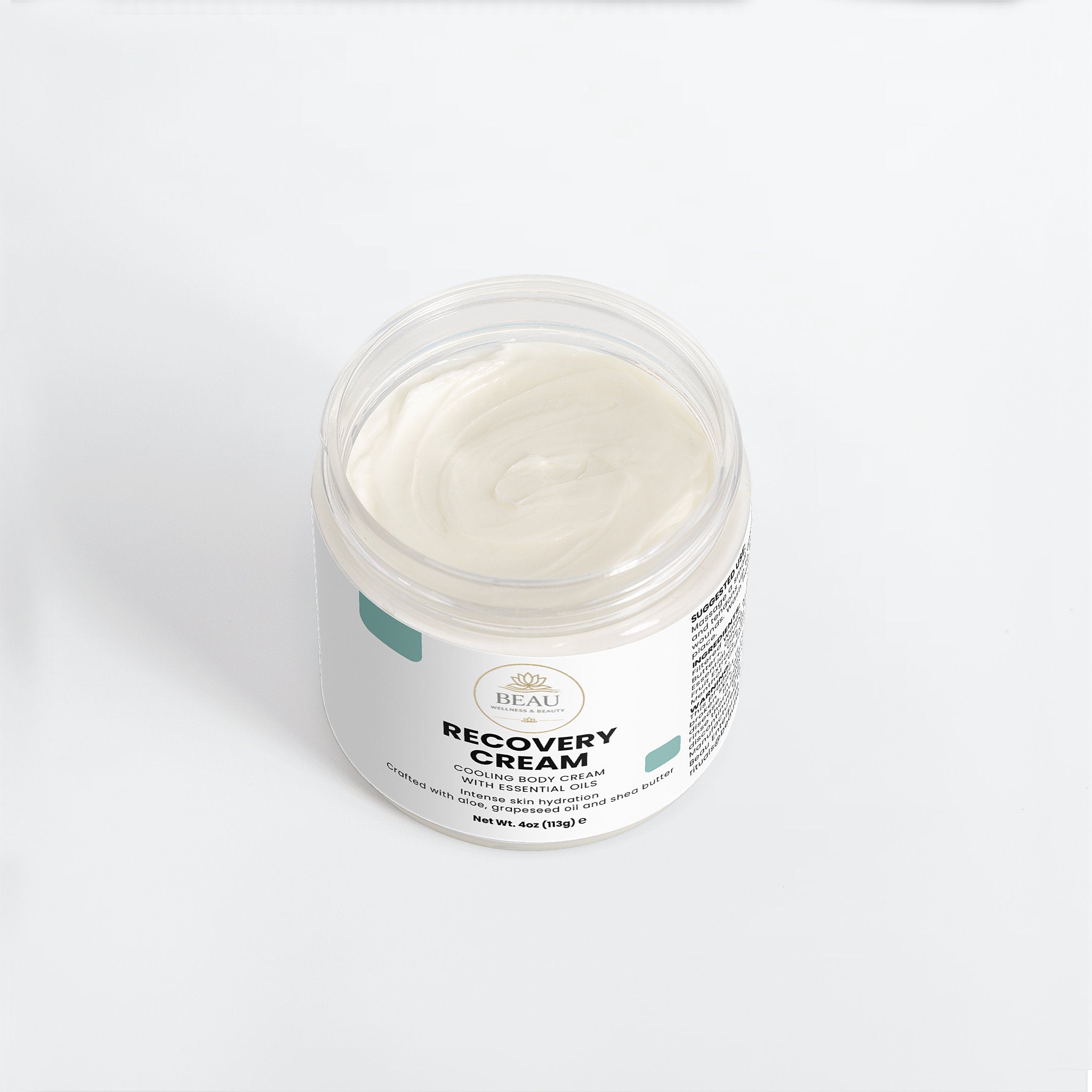 Jar of recovery cream cooling body cream on a white background