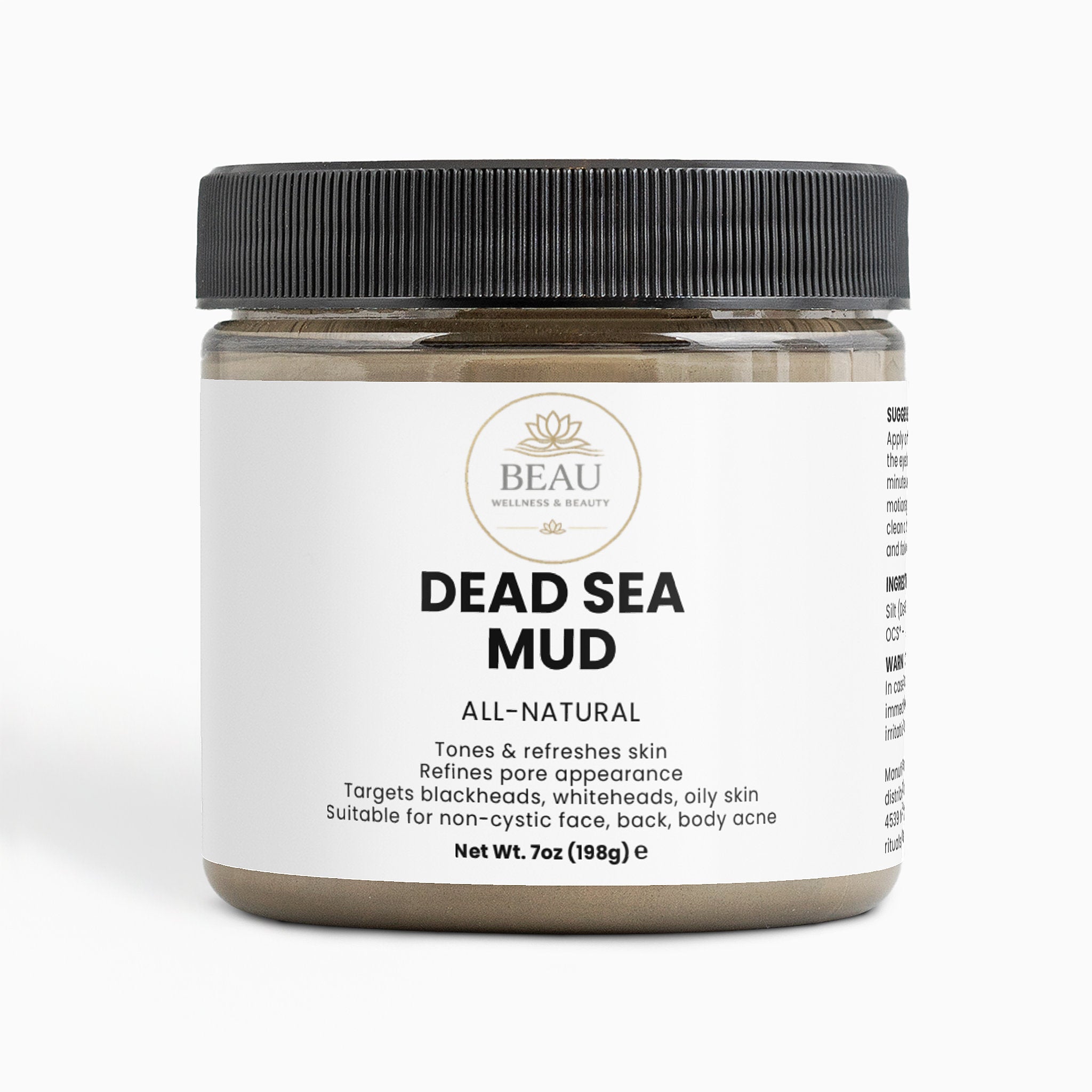 Jar of Beau Dead Sea Mud on a white background