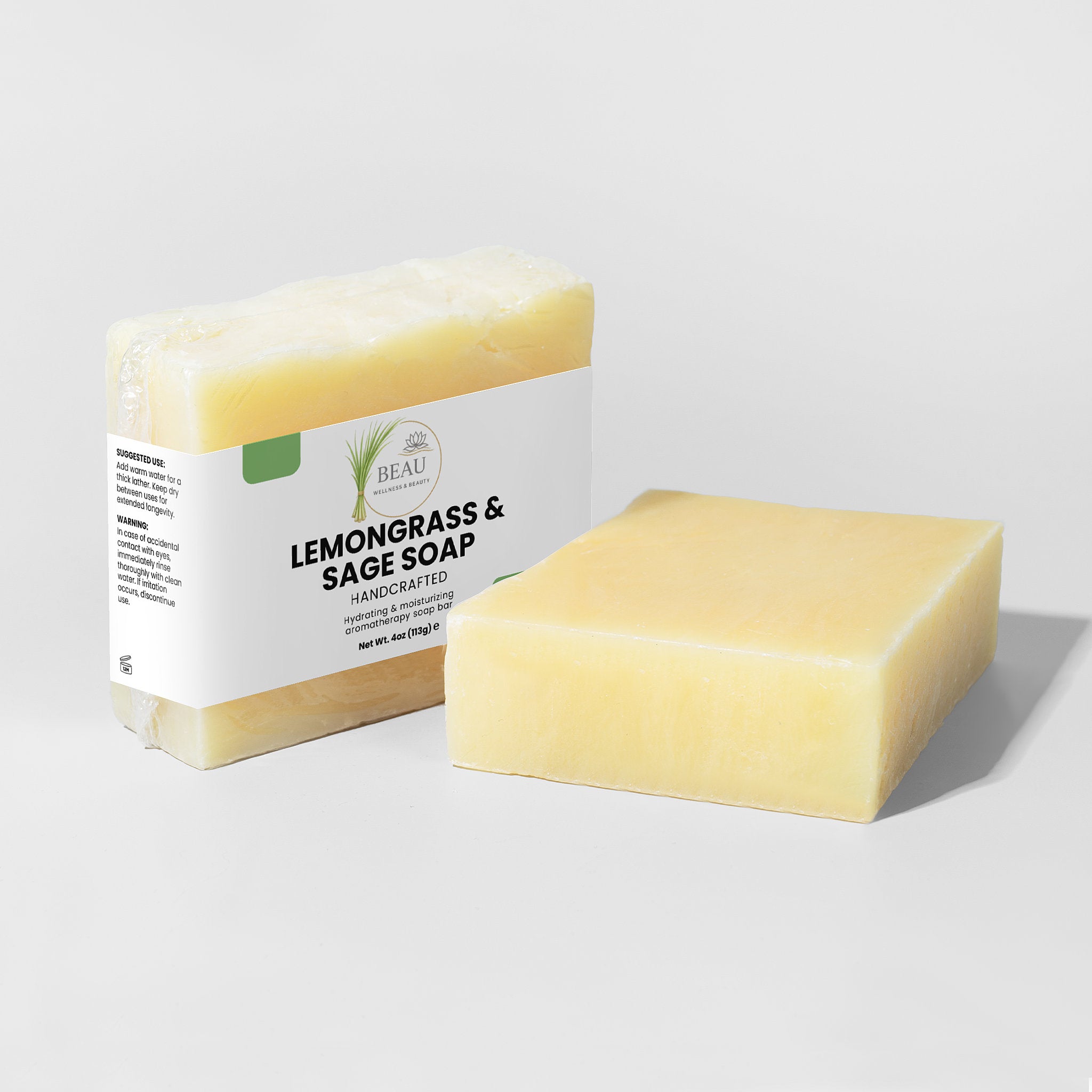 Beau Wellness & Beauty handcrafted Lemongrass & Sage soap bar