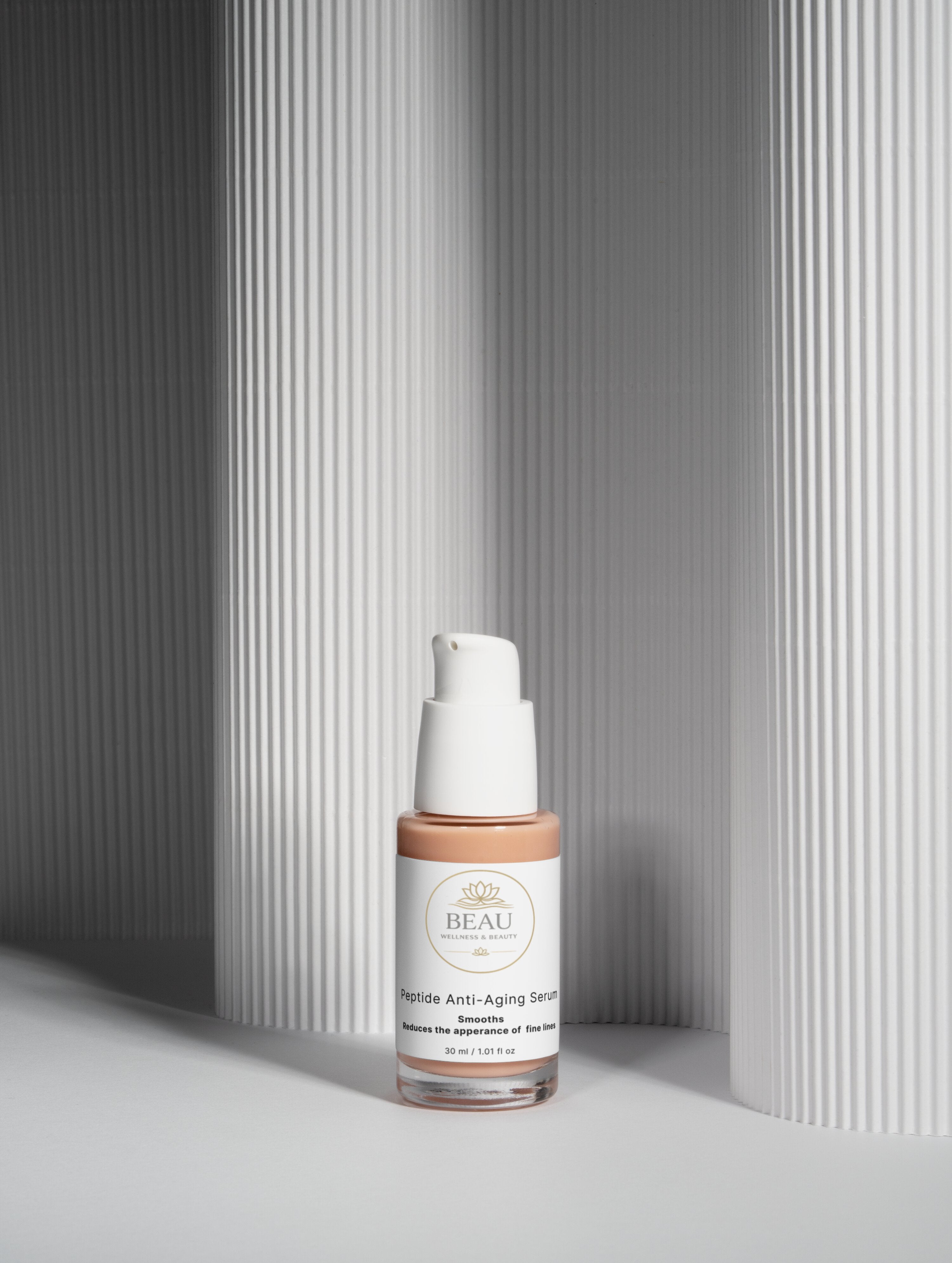 Beau Wellness & Beauty Peptide Anti-Aging Serum. Firming face serum with Peptides and Hyaluronic Acid.
