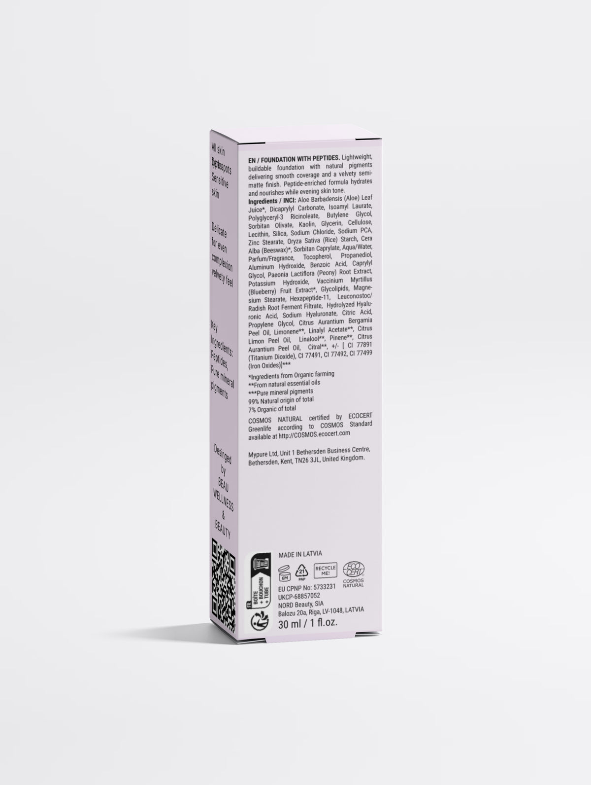 Beau Beauty Foundation with Peptides, shade 45 Deep Warm