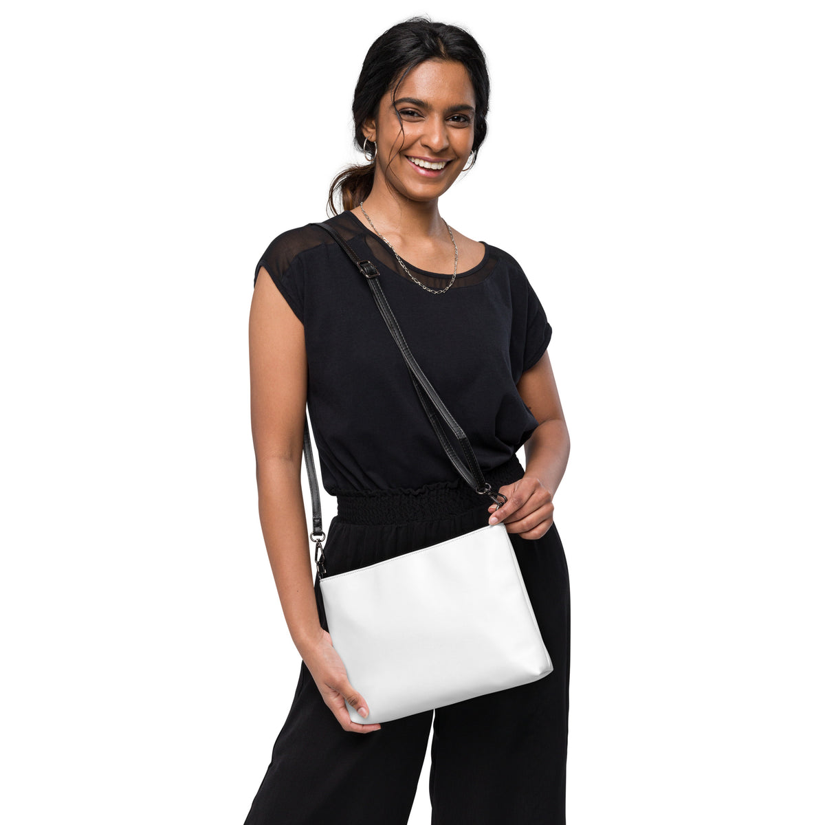 Beau all-over print crossbody bag in white, back view