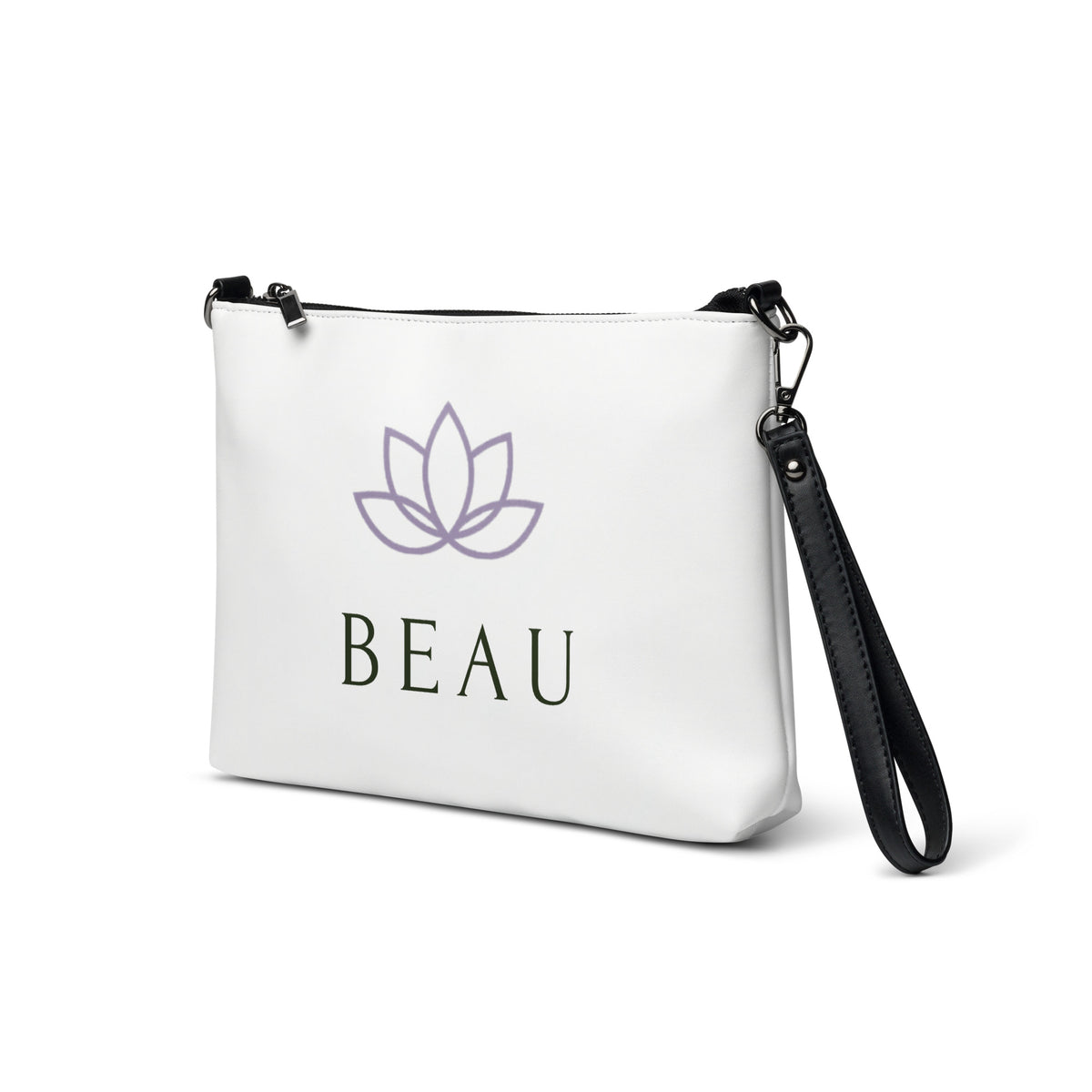 Beau all-over print crossbody bag in white, angled front view