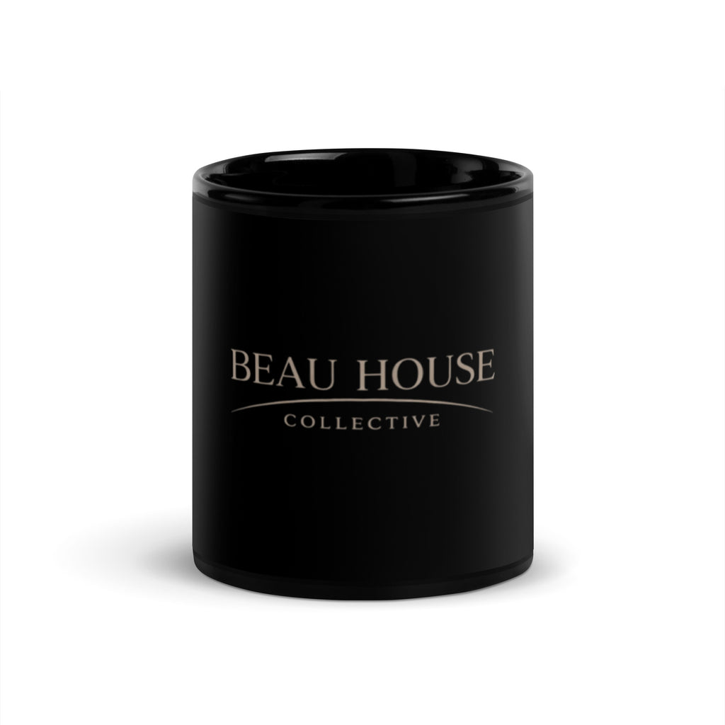 Beau House Collective Signature Mug, black glossy, 11 oz, front view