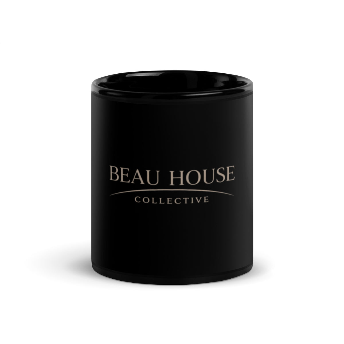 Beau House Collective Signature Mug, black glossy, 11 oz, front view