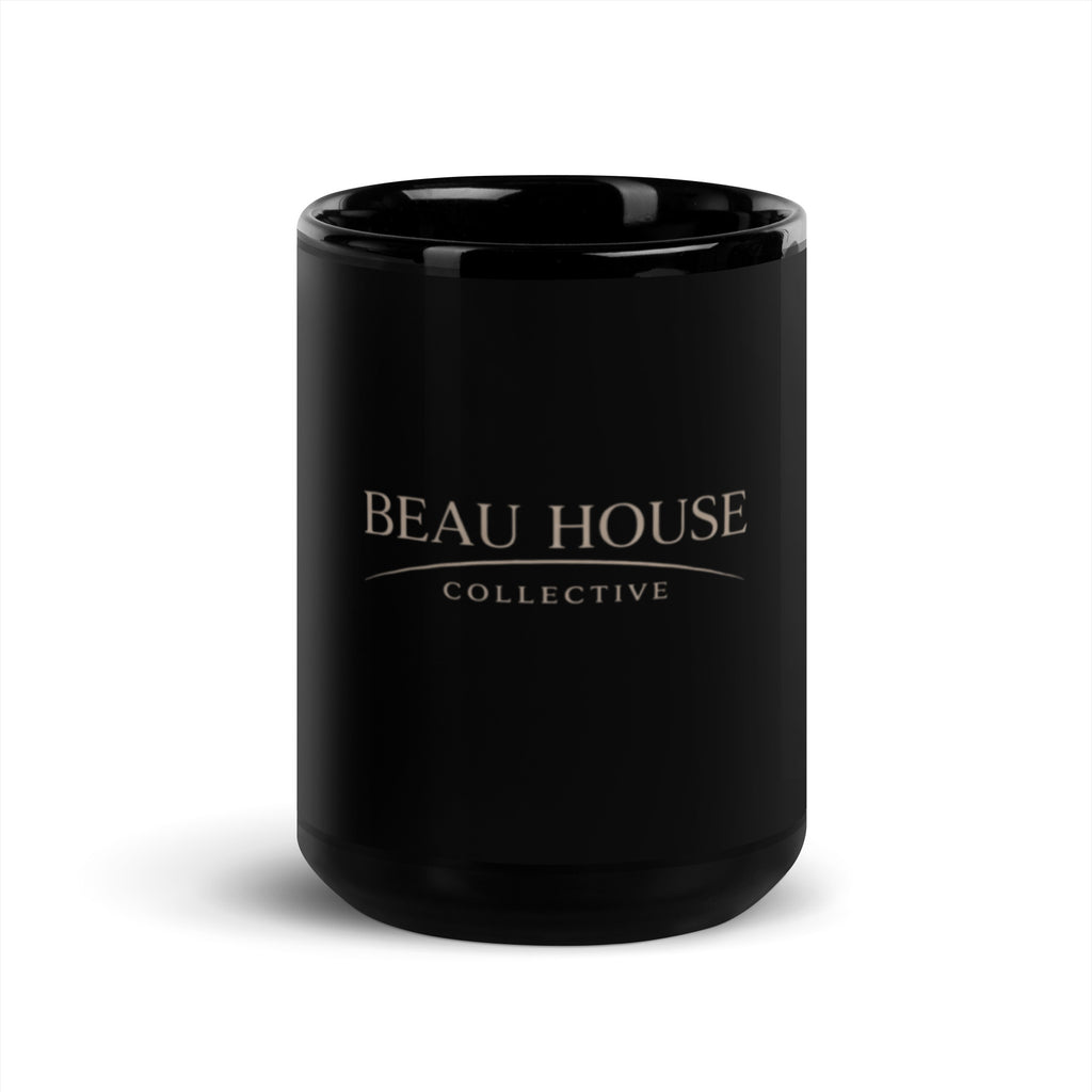 Beau House Collective Signature Mug, black glossy, 15 oz, front view