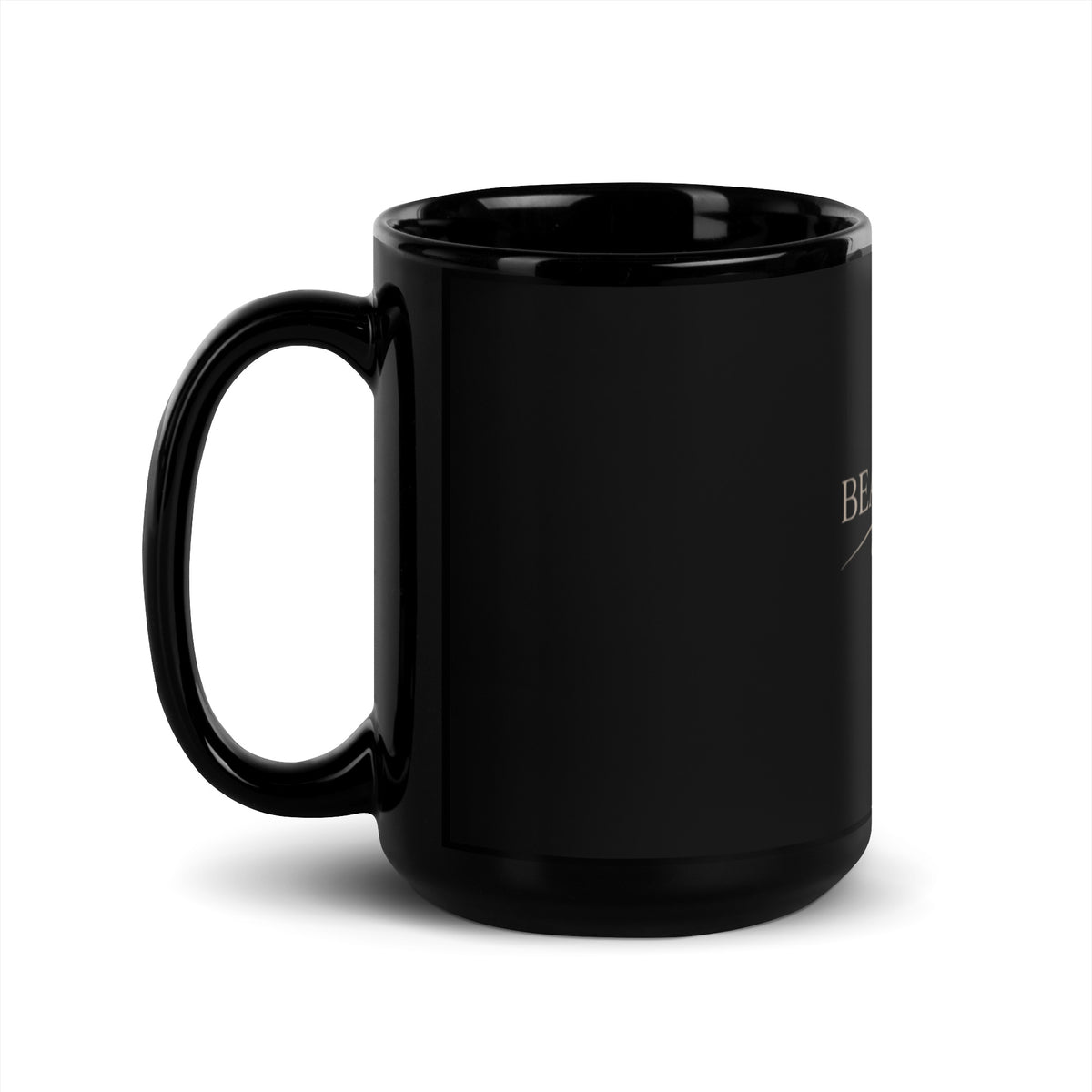 Beau House Collective Signature Mug, black glossy, 15 oz, handle on left