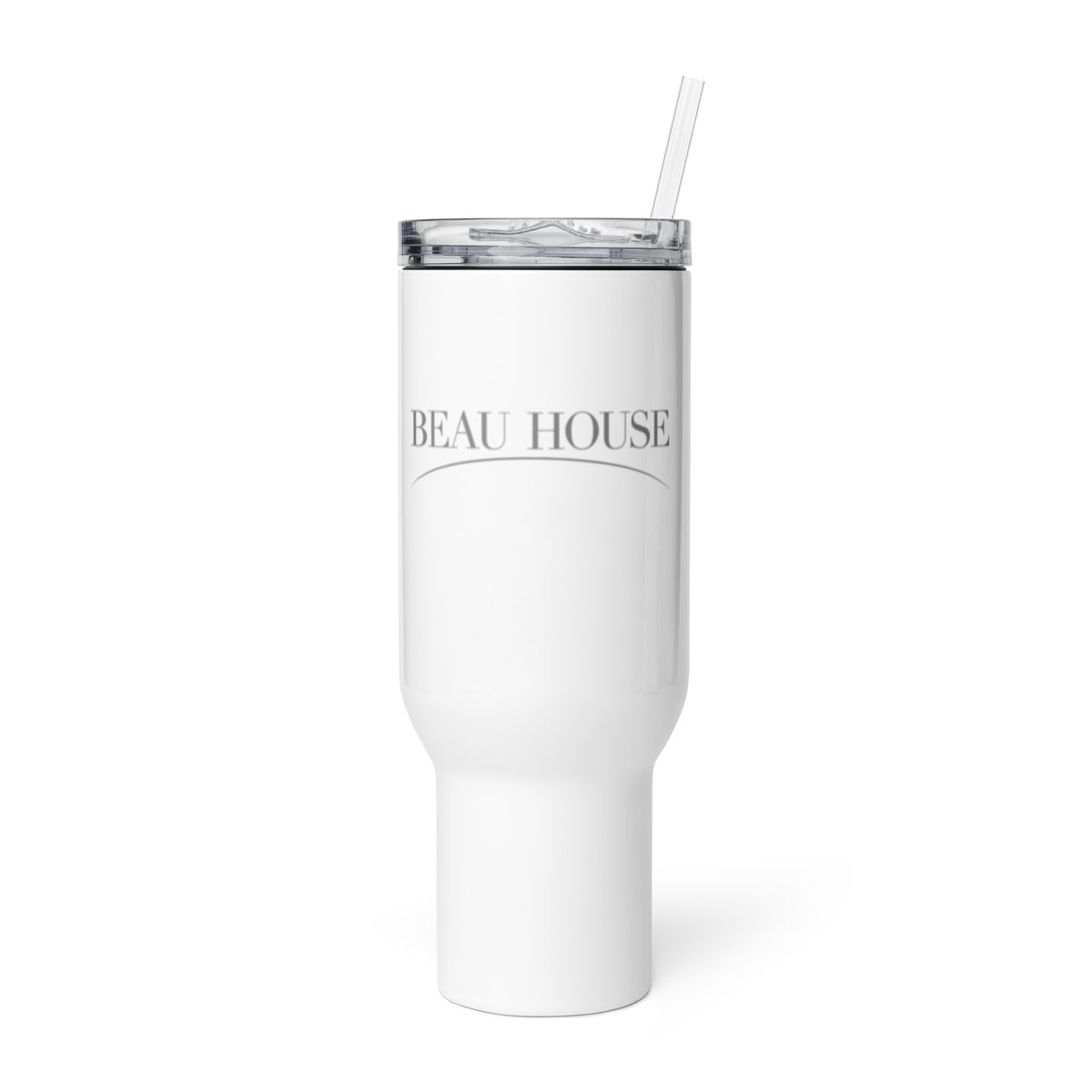 Beau travel mug with handle in white, 40 oz, front view