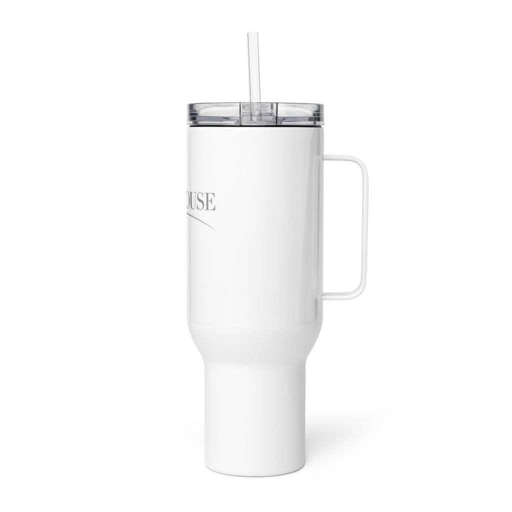 Beau travel mug with handle in white, 40 oz, left view