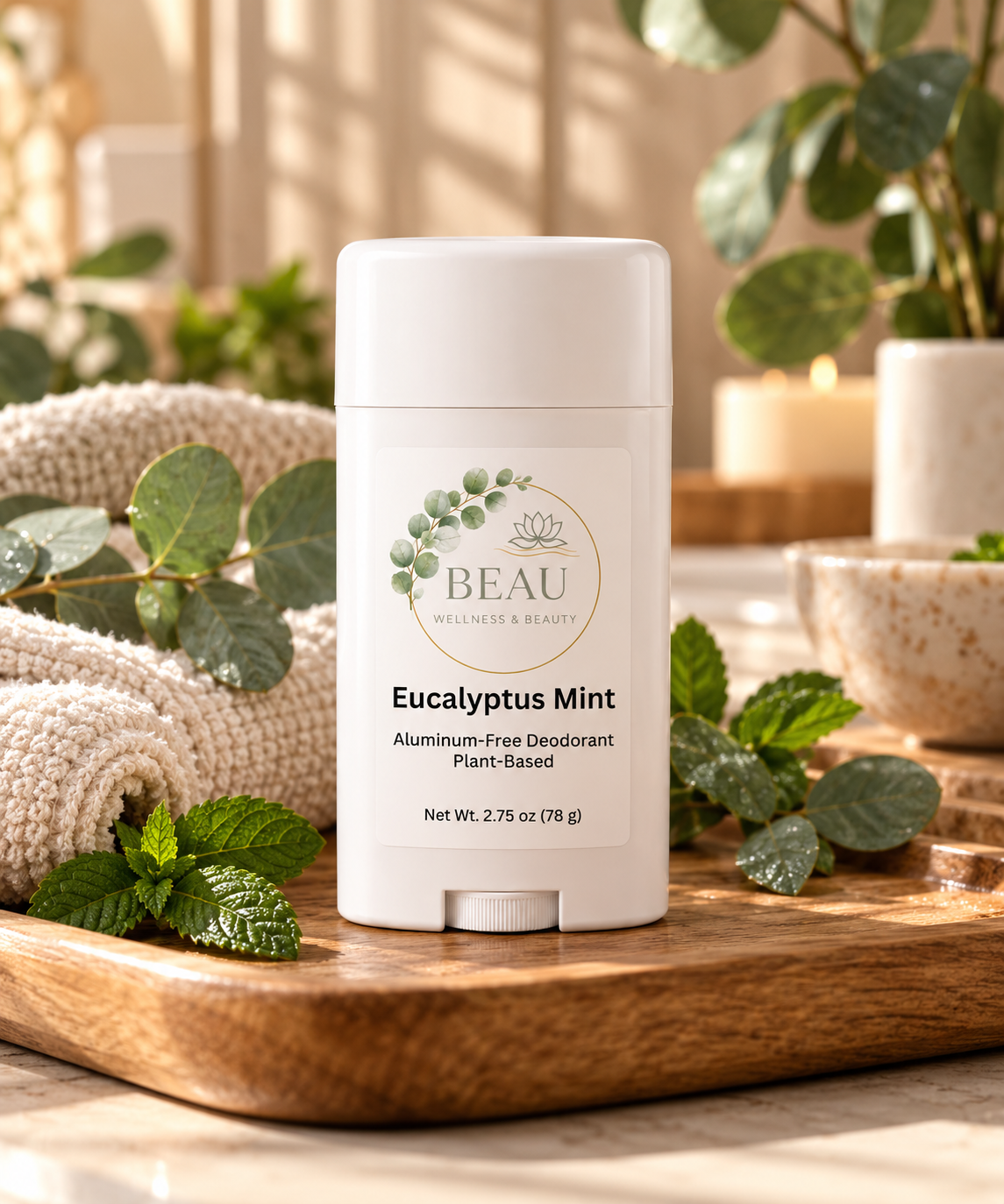 Beau Wellness & Beauty Aluminum-Free Deodorant, Eucalyptus Mint
