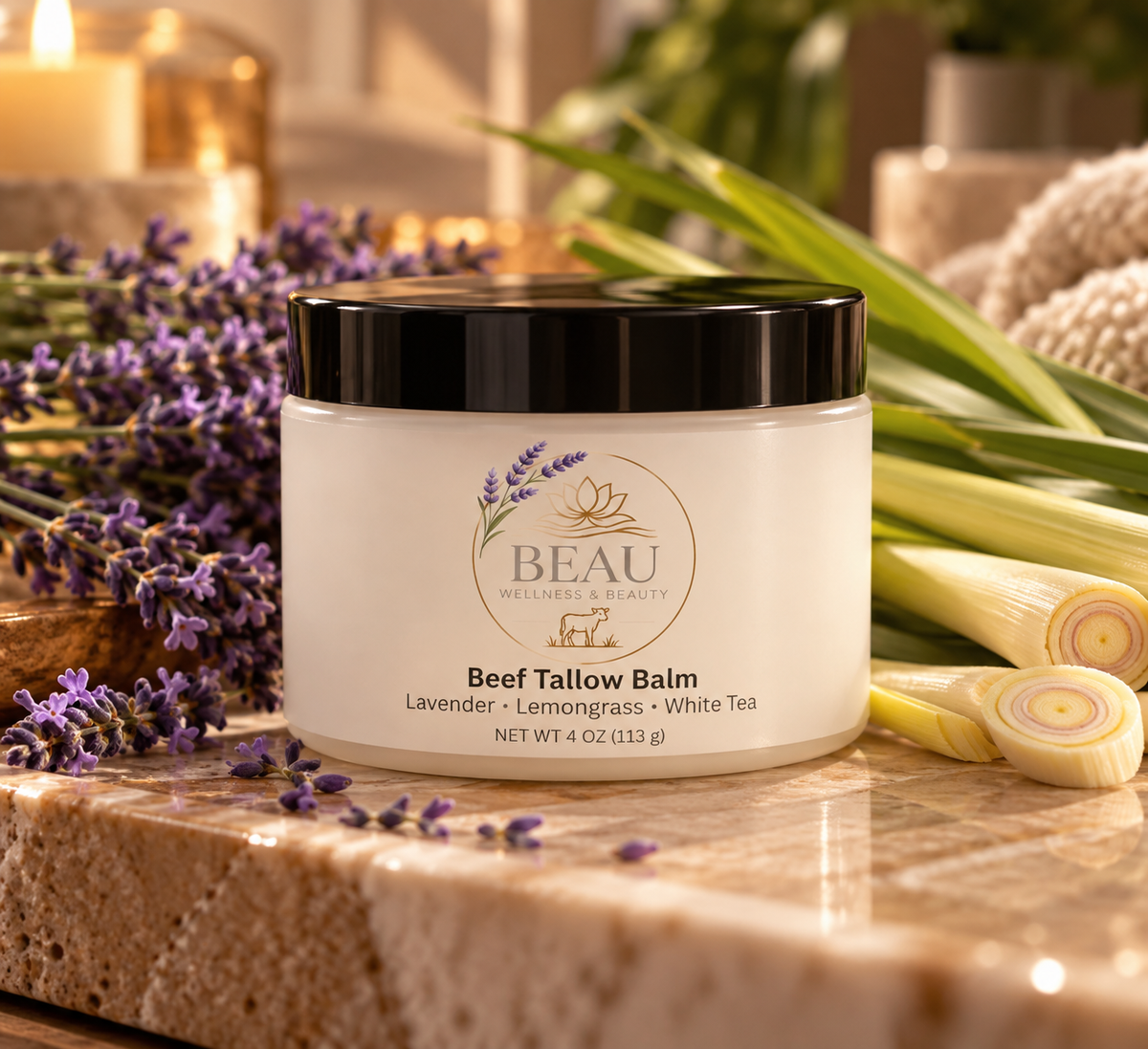Beau Wellness & Beauty Grass-Fed Beef Tallow Balm, 4 oz, Beau Signature Scent