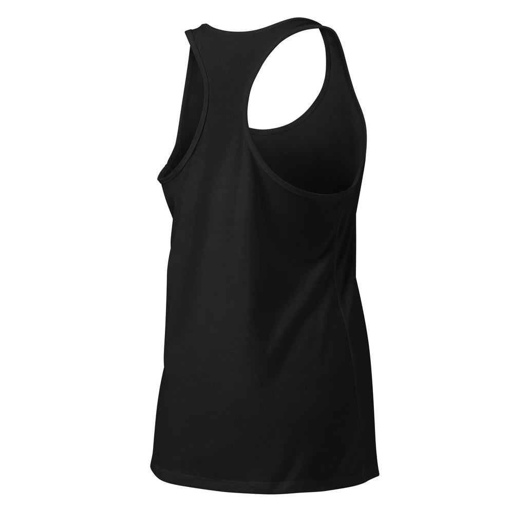 Beau Wellness & Beauty women's fitted racerback tank top in black, angled back view