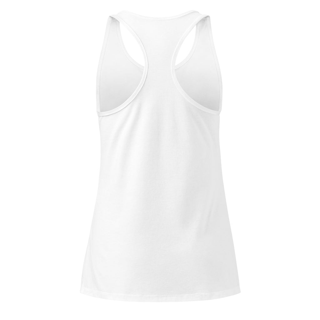 Beau Wellness & Beauty women's fitted racerback tank top in white, back view