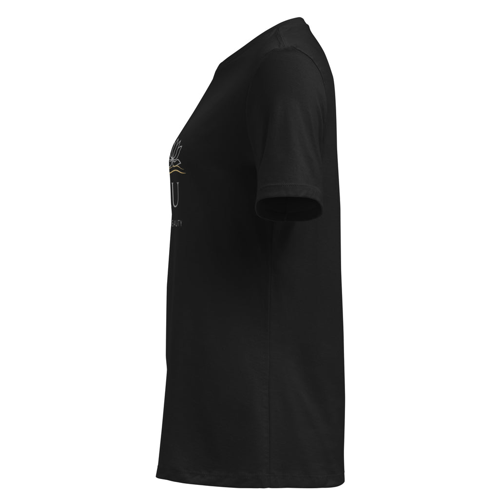 Beau Wellness & Beauty women's relaxed t-shirt in black, left side view