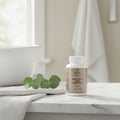 Three bottles of Beau Wellness Hair Skin and Nails Essentials Vegan Capsules with Biotin and Zinc⁠ on white background.