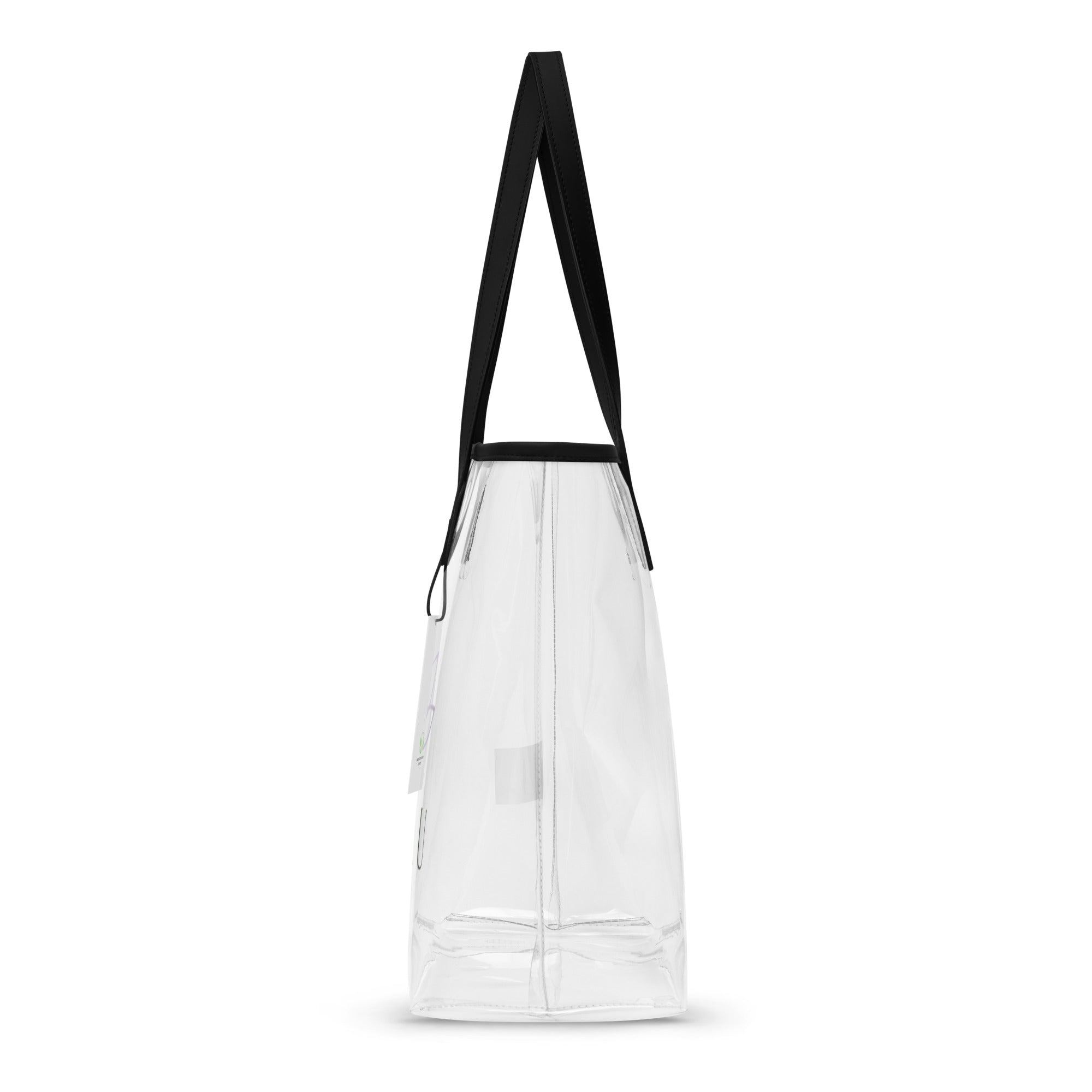 Side profile of Beau  Clear Tote Bag on white background.