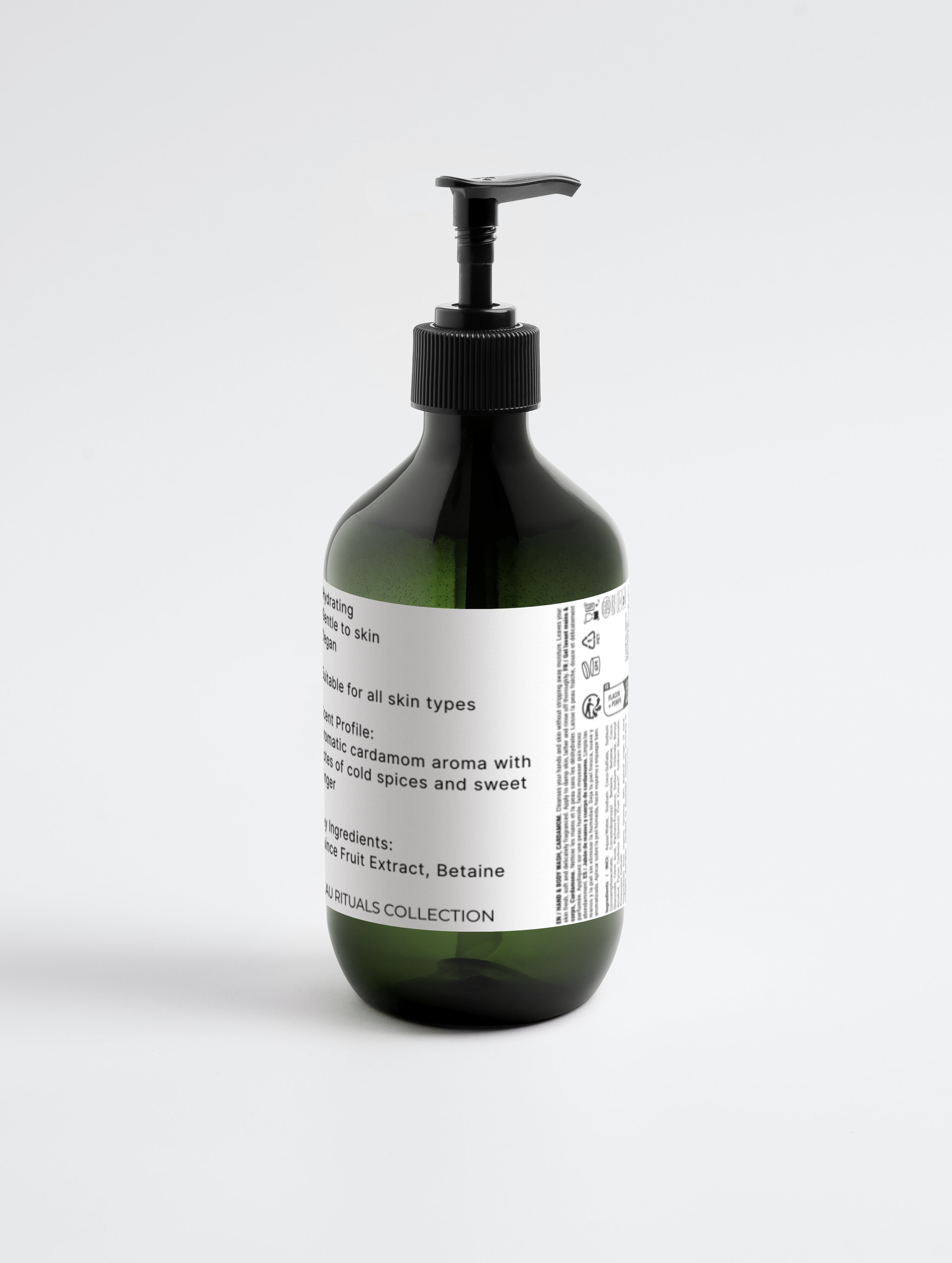Beau Wellness & Beauty Ginger and Smoky Cardamom Hand and Body Wash pump bottle on a clean white background.⁠