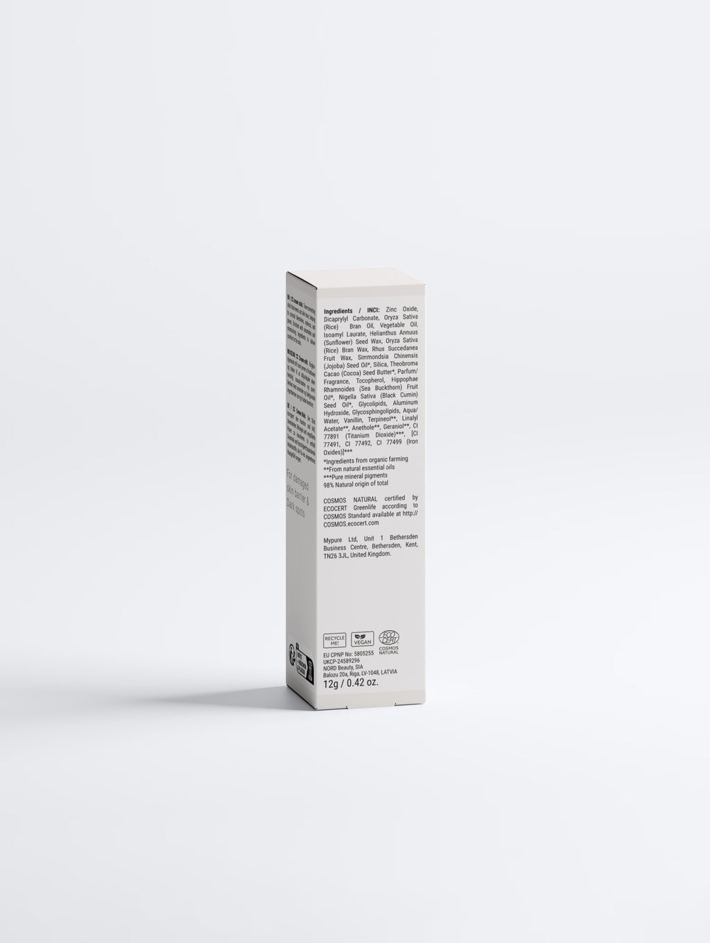 Beau Wellness & beauty CC Ceramide Stick with SPF 30 , shade light 20 back of cream box with text on white background.