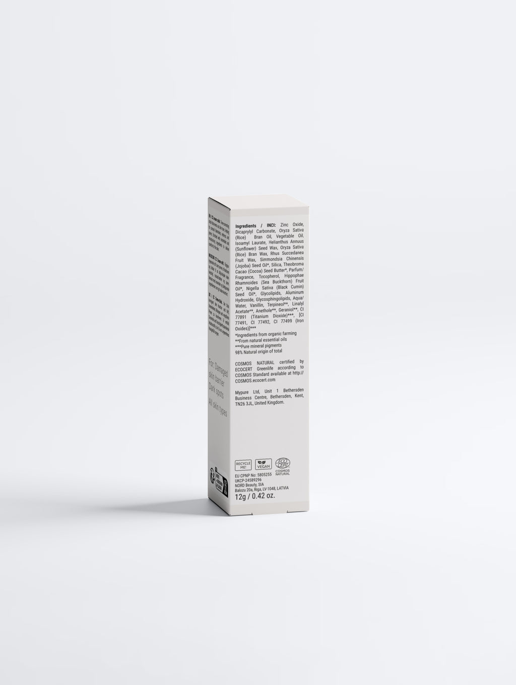 Beau Wellness & beauty CC Ceramide Stick with SPF 30 , shade medium 25 back of box with text on white background.