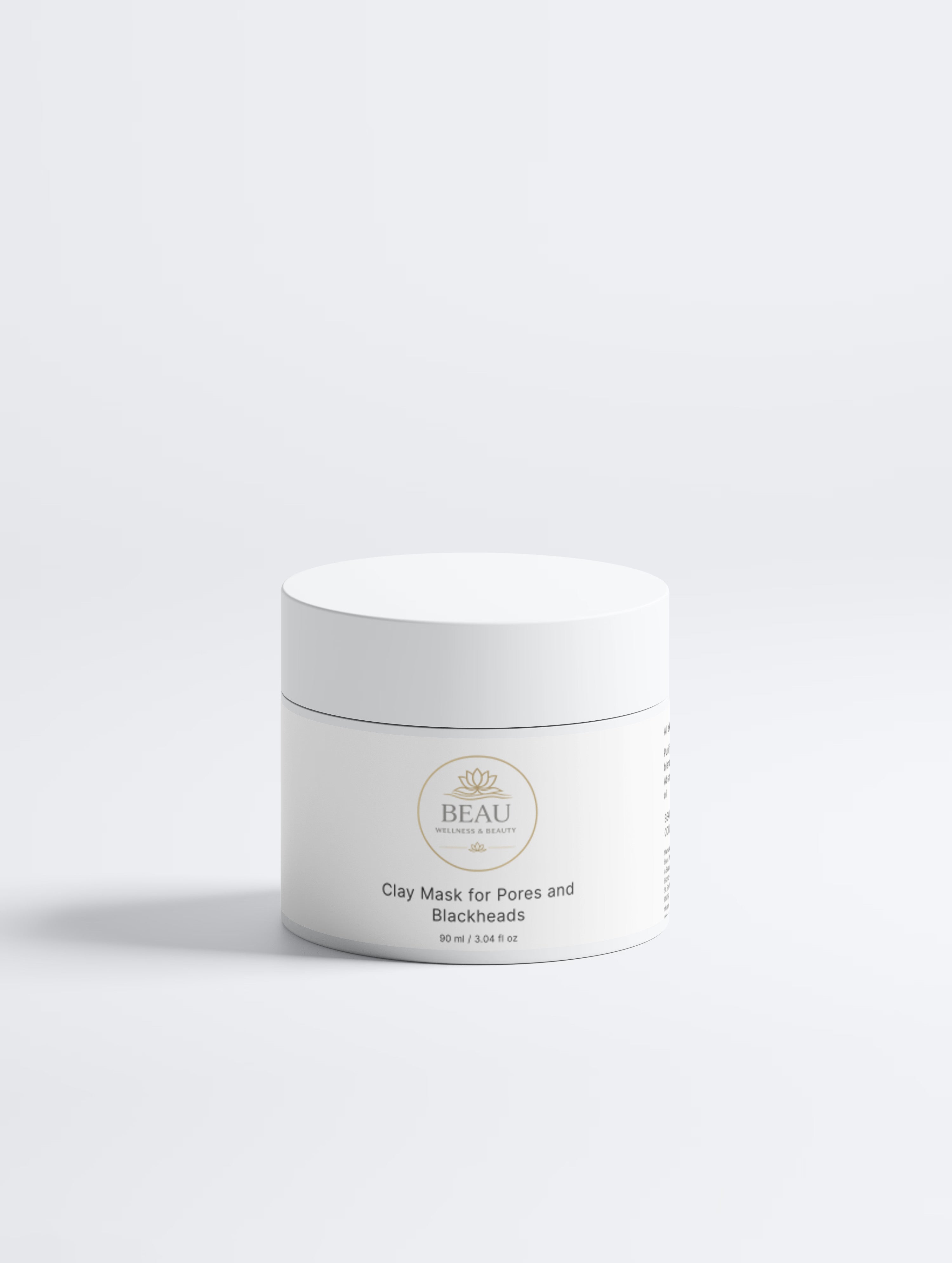 Beau Wellness & Beauty Biomineral Clay Mask infused with Aquatic Algae to clear environmental buildup & refine pores on  a white background.