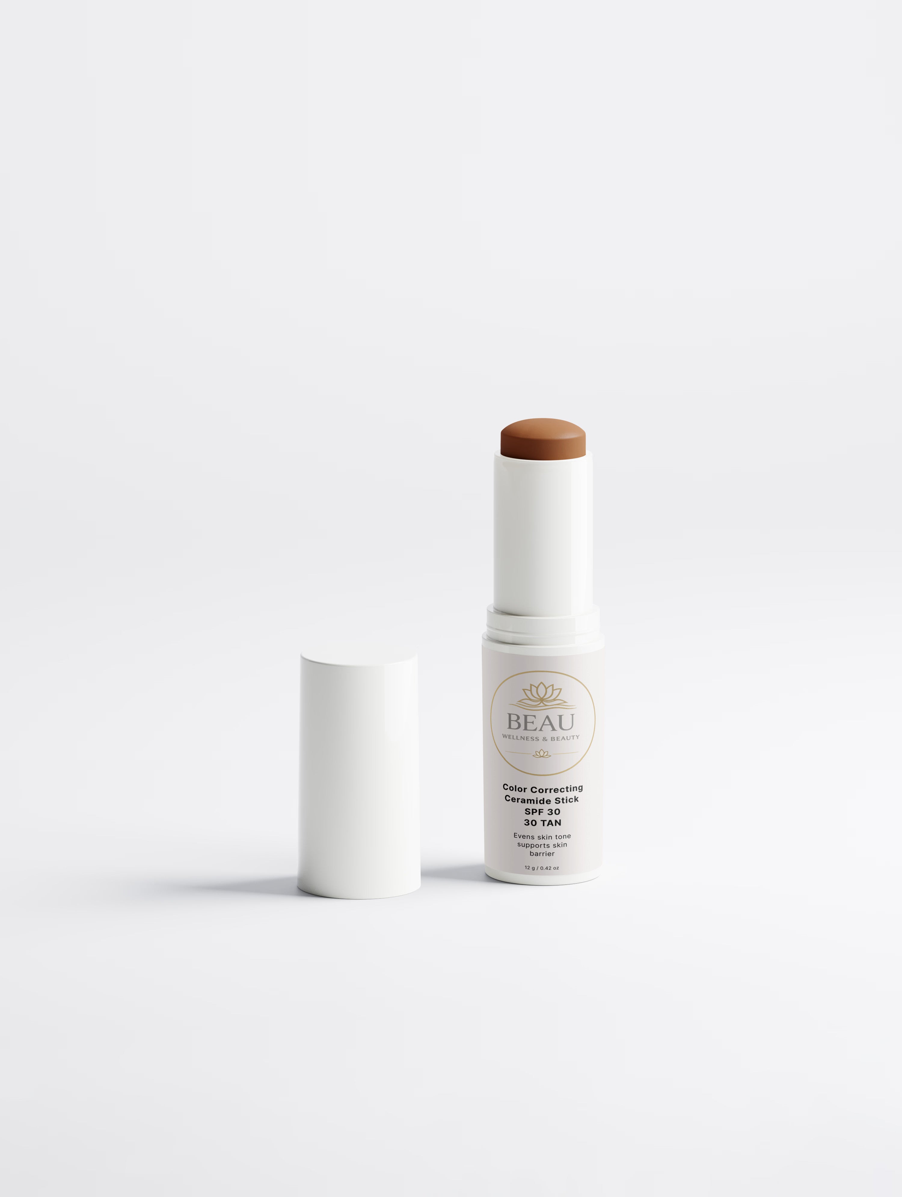 Beau Wellness & beauty CC Ceramide Stick with SPF 30 , shade Tan 30  on a white background