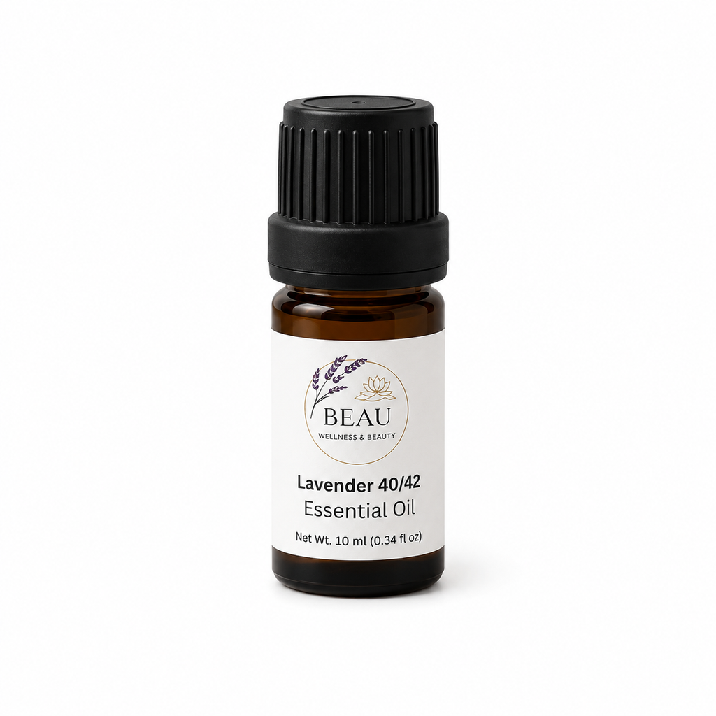 Lavender 40/42 premium aromatic essential oil in a 10 mL bottle from the Beau Wellness & Beauty Reset Ritual Collection.⁠