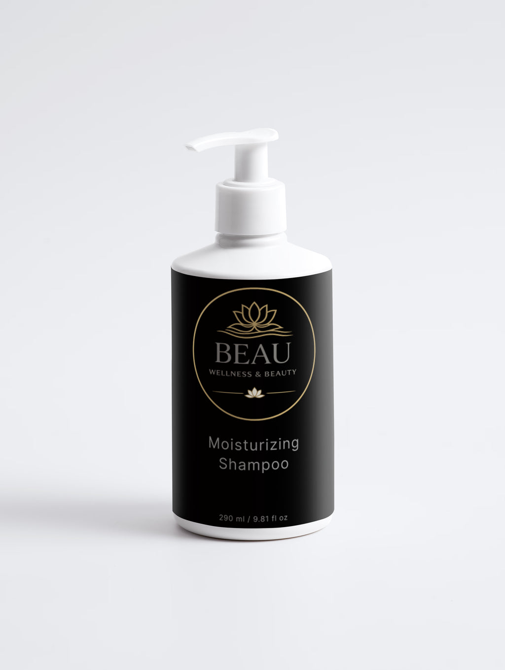 Beau Wellness & Beauty Moisturizing Shampoo with Aloe and Coconut on white background.