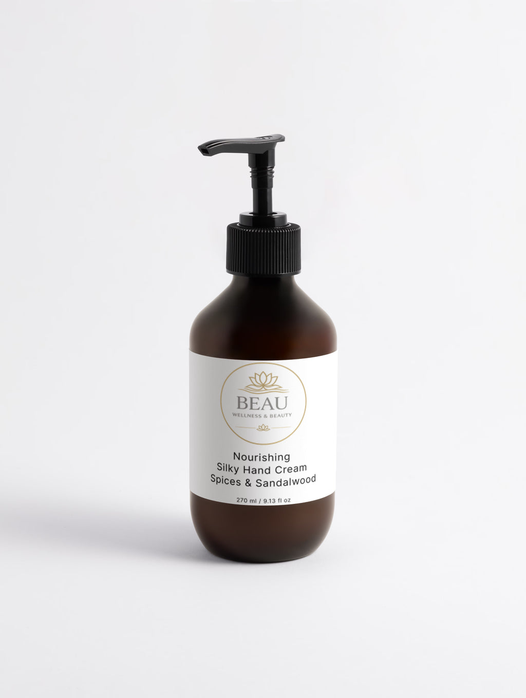 Beau Wellness & Beauty Nourishing Silky Hand Cream -spices & Sandalwood on white  background