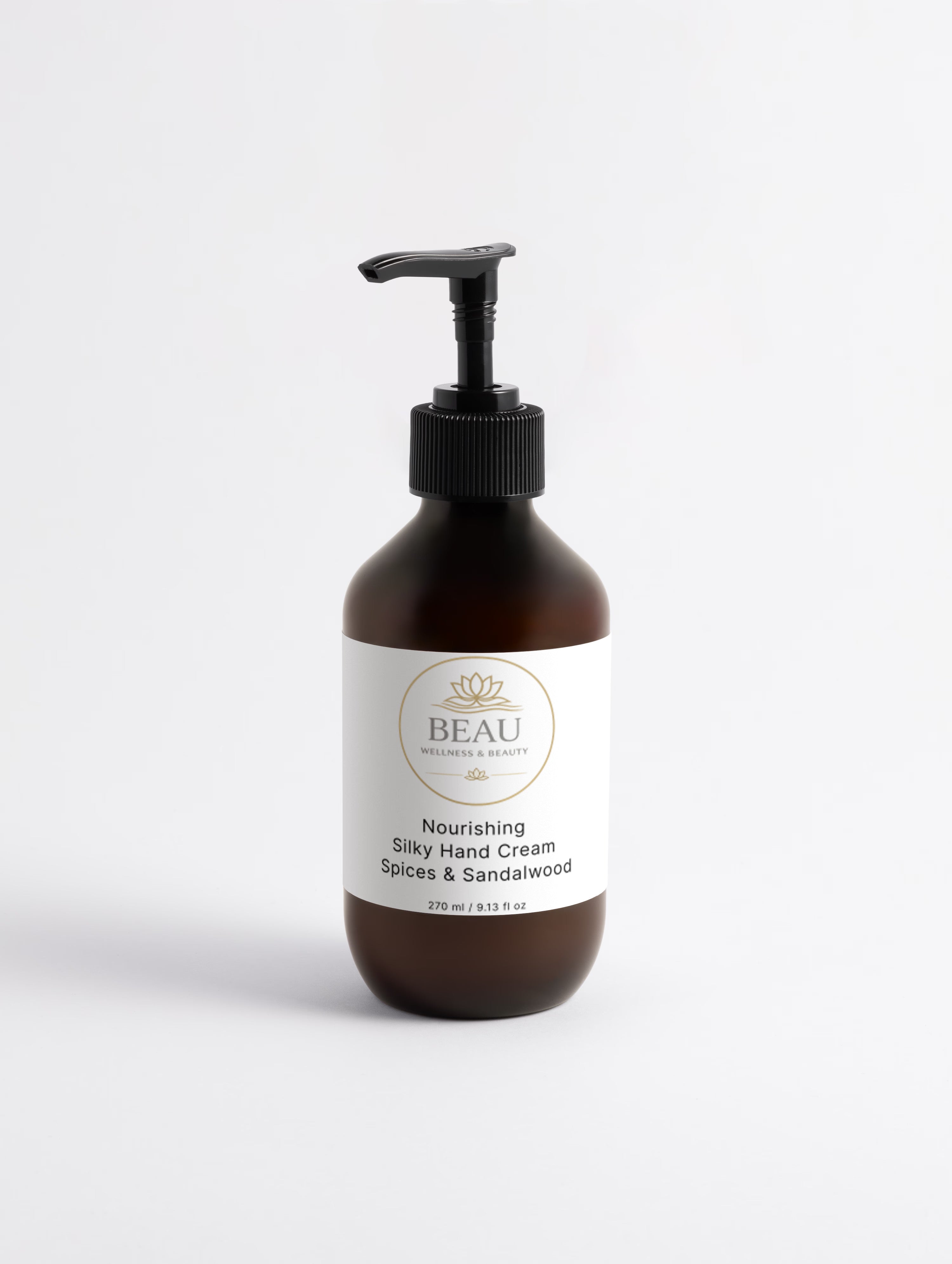 Beau Wellness & Beauty Nourishing Silky Hand Cream -spices & Sandalwood on white  background
