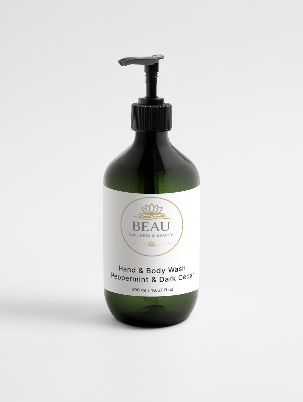Beau Wellness & Beauty Hand and Body Wash in Peppermint and Dark Cedar with hydrating Betaine and organic Quince Extract – vegan, gluten free, Ecocert COSMOS Natural certified