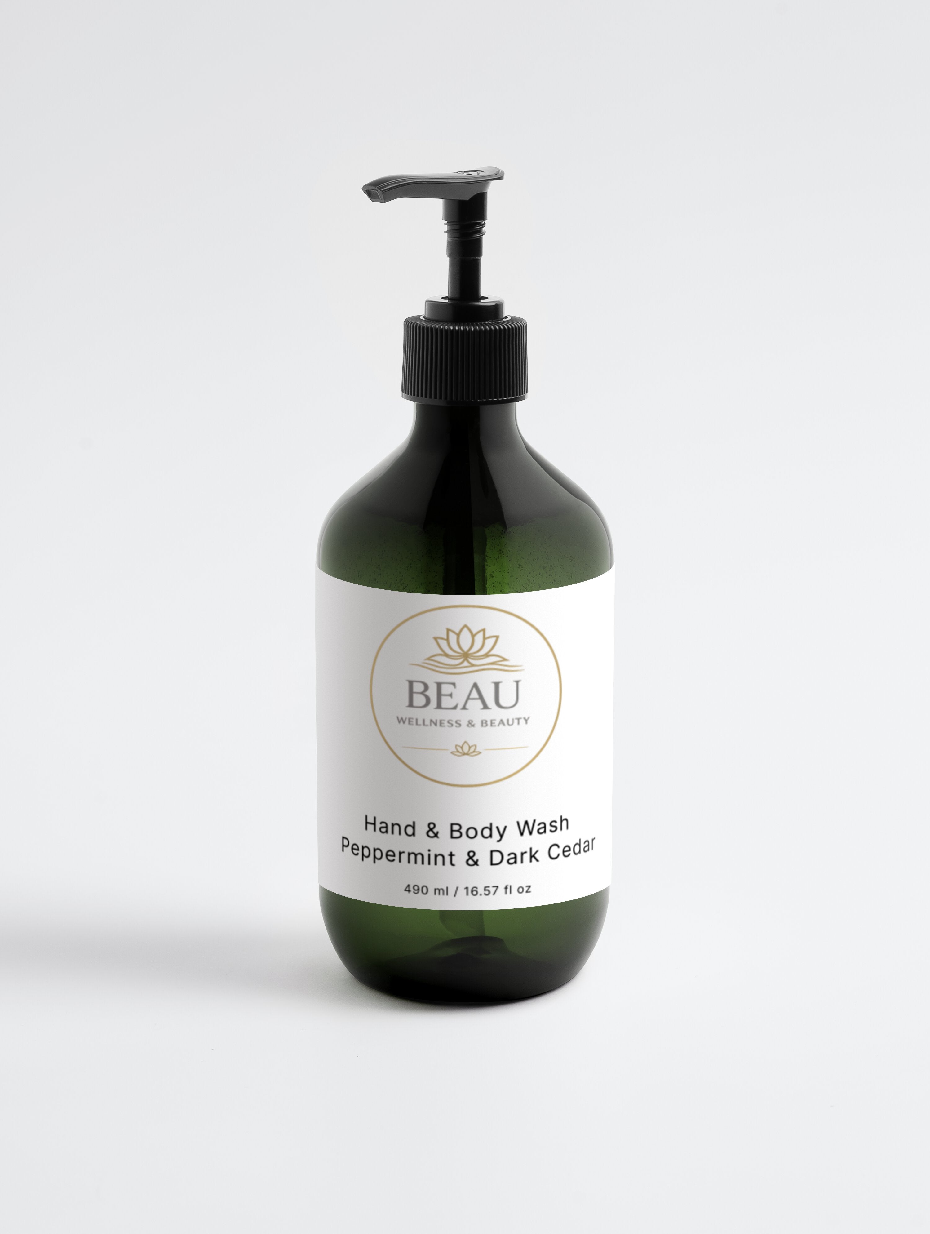 Beau Wellness & Beauty Hand and Body Wash in Peppermint and Dark Cedar with hydrating Betaine and organic Quince Extract – vegan, gluten free, Ecocert COSMOS Natural certified