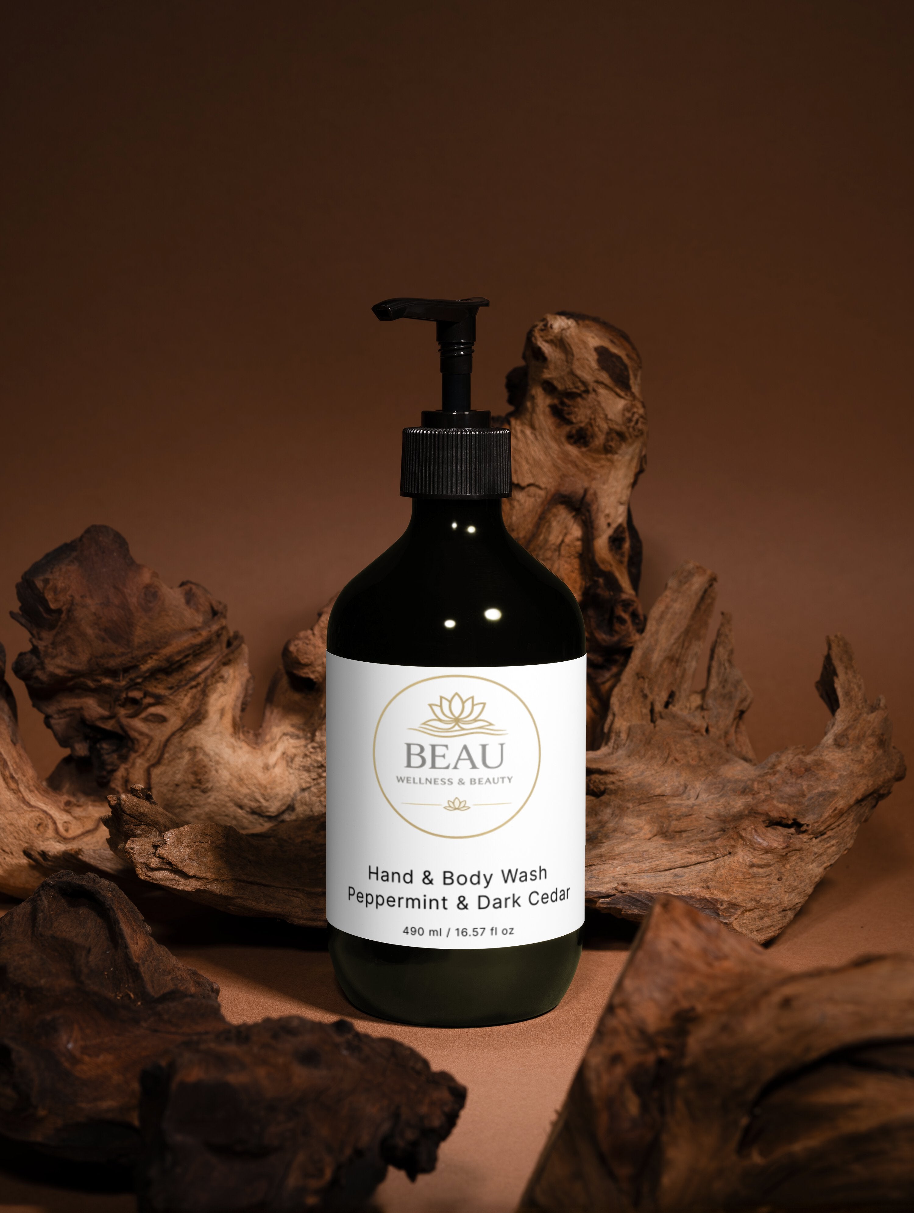 Beau Wellness & Beauty Hand and Body Wash in Peppermint and Dark Cedar with hydrating Betaine and organic Quince Extract – vegan, gluten free, Ecocert COSMOS Natural certified