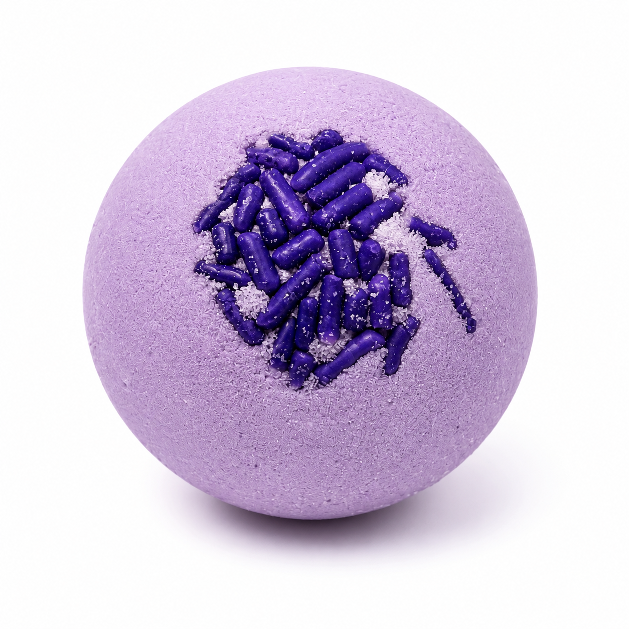 Handcrafted Sleep Ritual Lavender Bath Bomb formulated with nourishing shea butter and coconut oil for a relaxing nighttime bath routine.⁠ Color lavender with dark purple sprinkles

