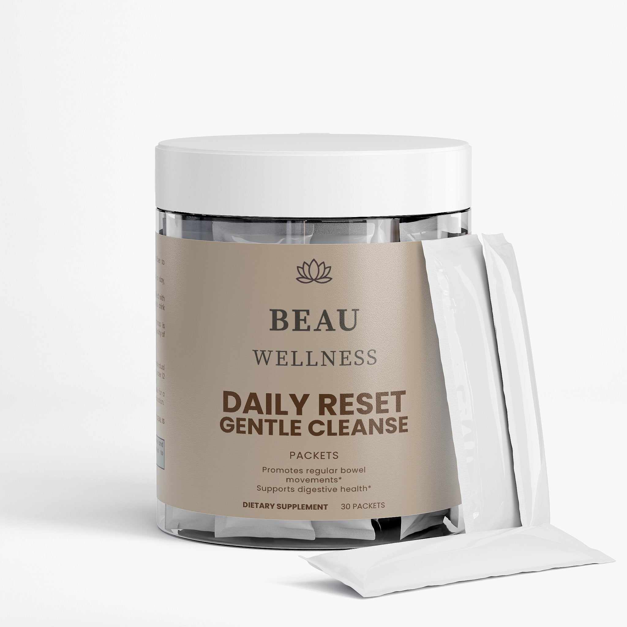 Beau Wellness Colon Gentle Cleanse Powder Packets with Psyllium Husk and Digestive Enzymes⁠ on white background