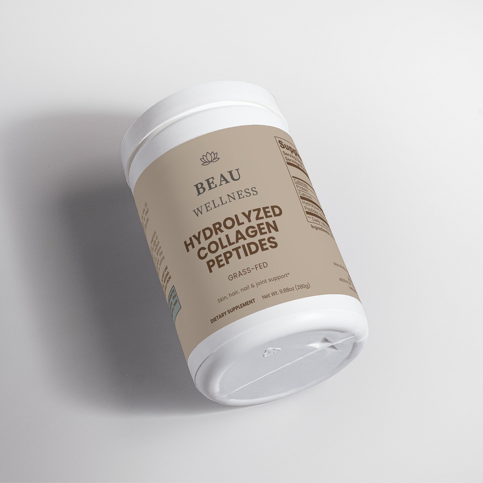 Beau Wellness unflavored Grass-Fed Hydrolyzed Collagen Peptides powder supporting muscle preservation, joint comfort, hair, and nail strength for GLP-1 users and active women.