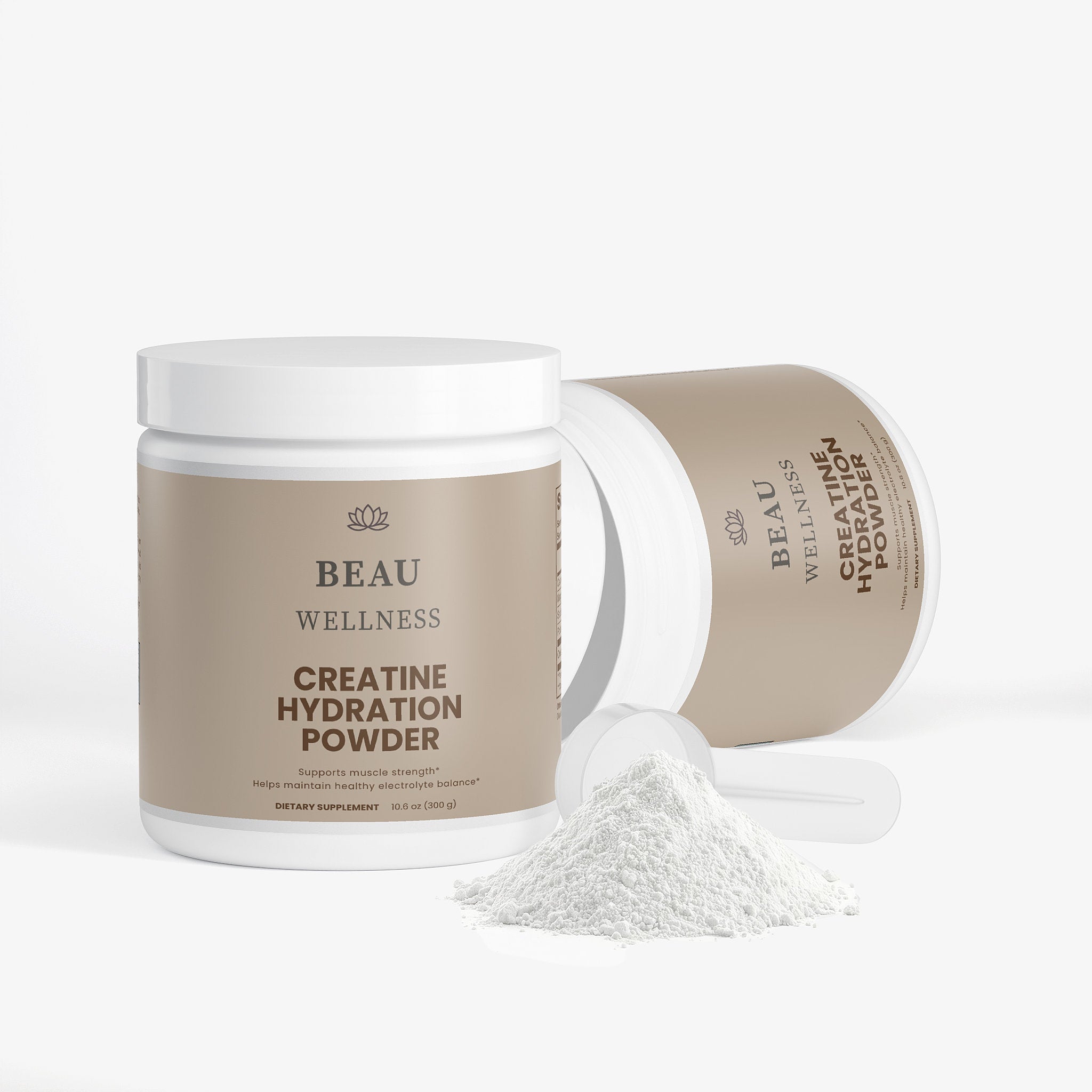 Two jars of Beau Wellness Creatine Hydration Powder - Lemon Flavored Muscle Energy and Electrolyte Supplement⁠