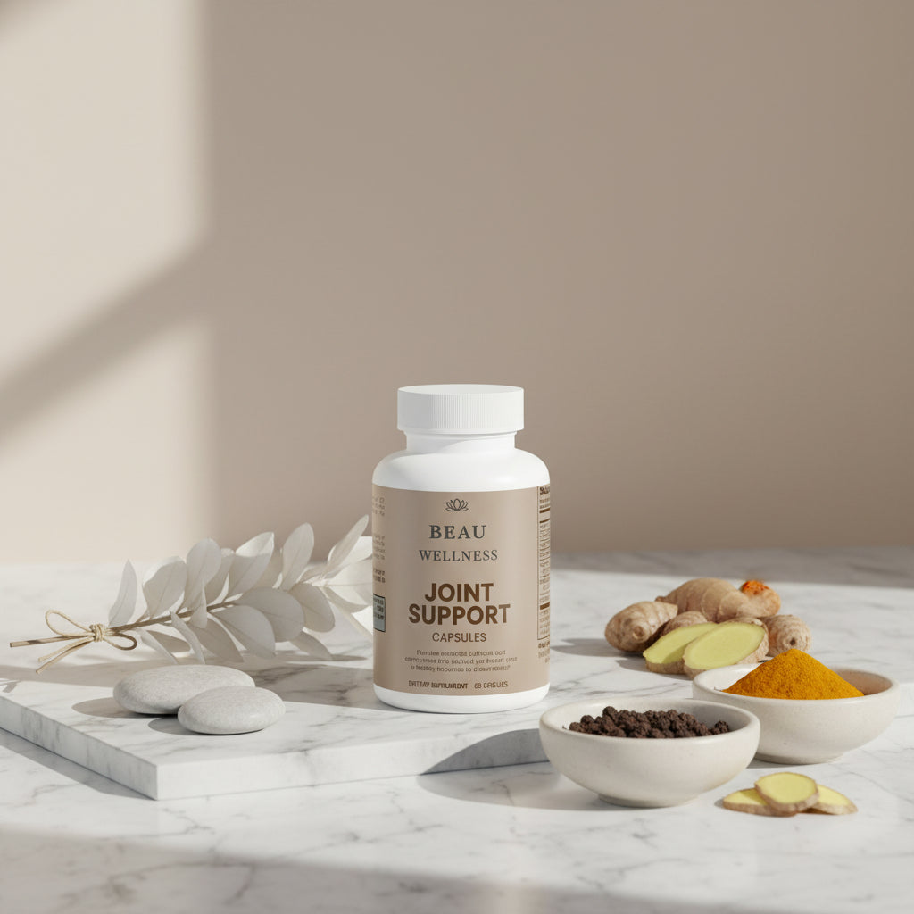 Three bottles of Beau Wellness Joint Support Capsules - Daily Supplement with MSM and Turmeric for Joint Flexibility⁠