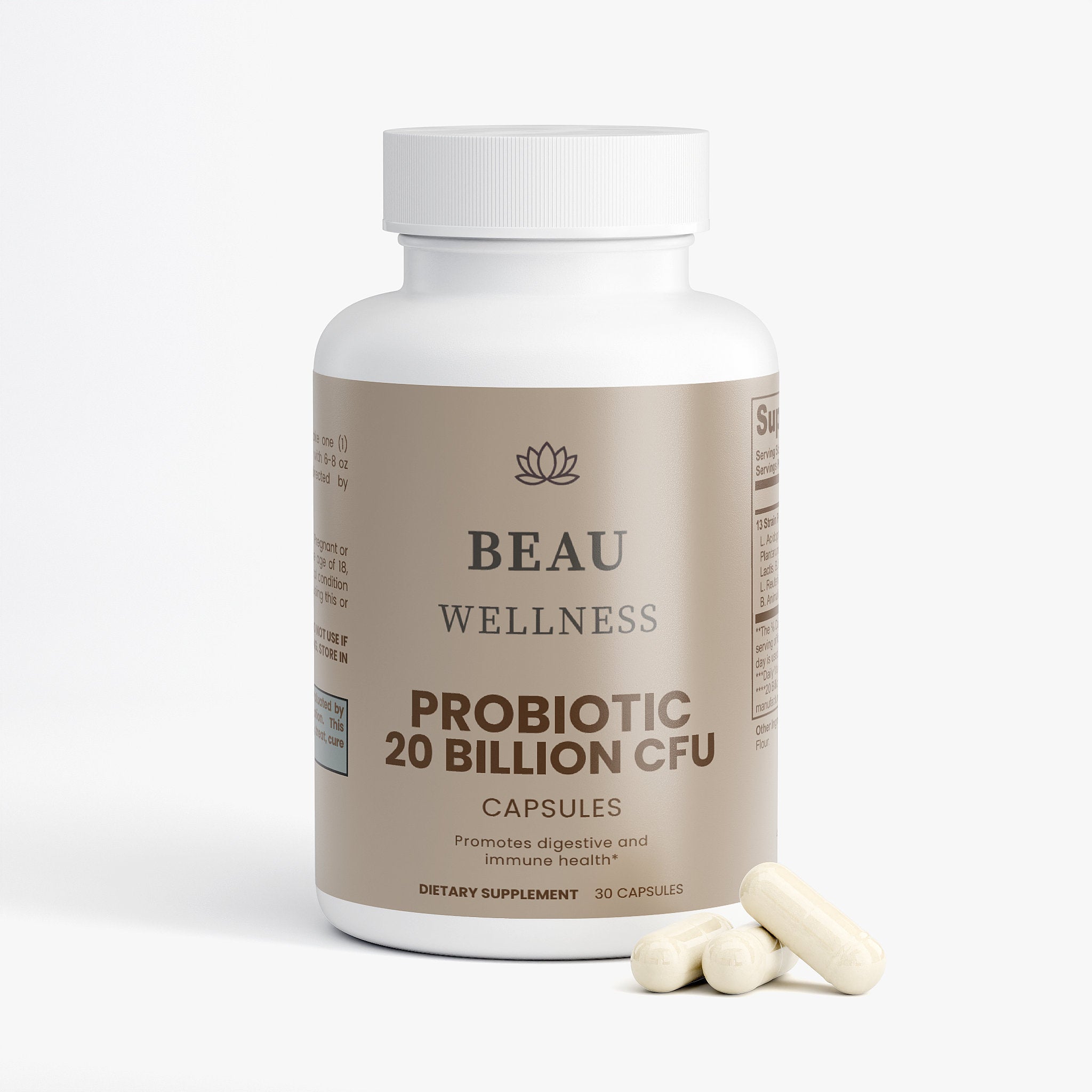 Beau Wellness Probiotic 20 Billion Capsules - Daily Gut Health and Immune Support Supplement⁠