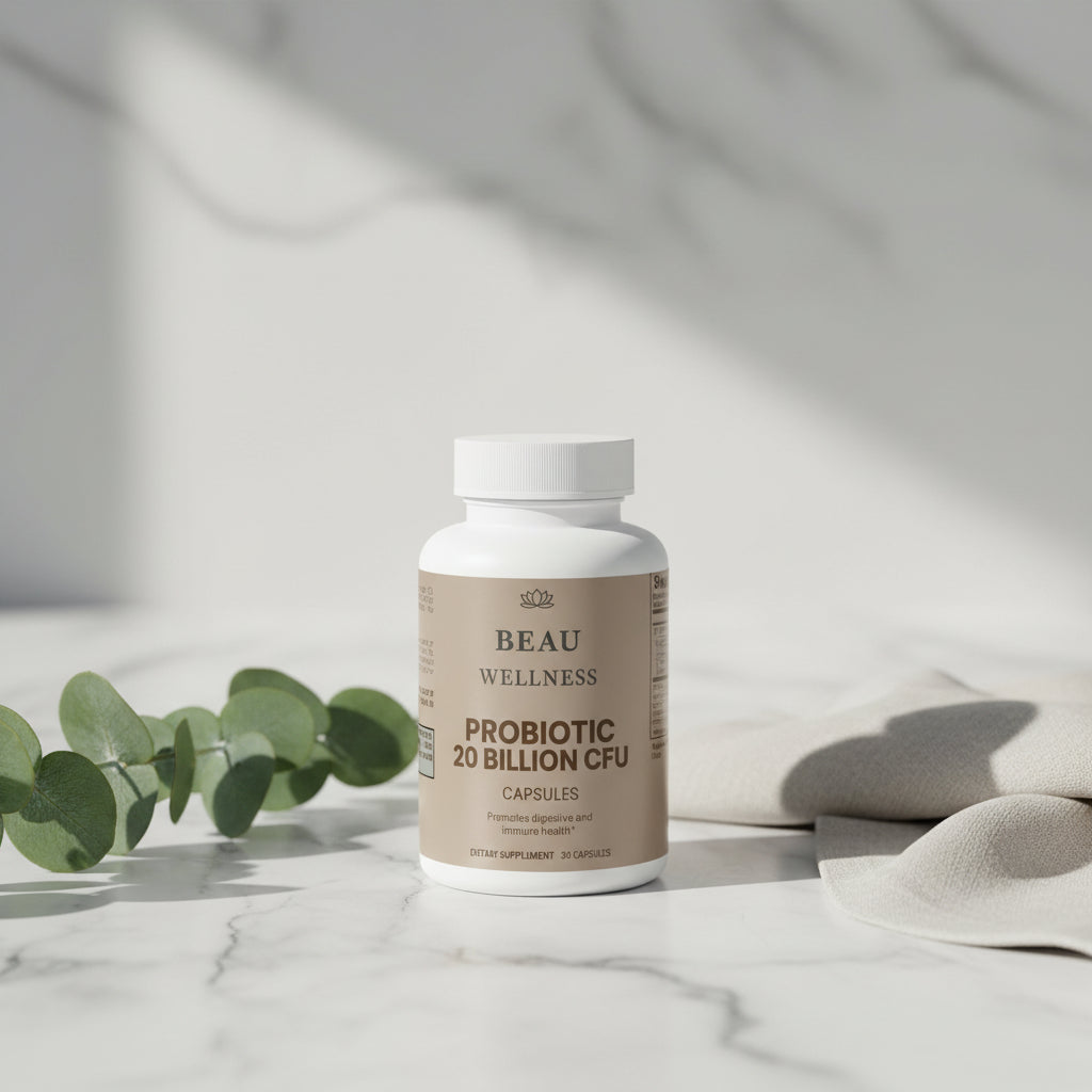 Three bottles of Beau Wellness Probiotic 20 Billion Capsules - Daily Gut Health and Immune Support Supplement⁠