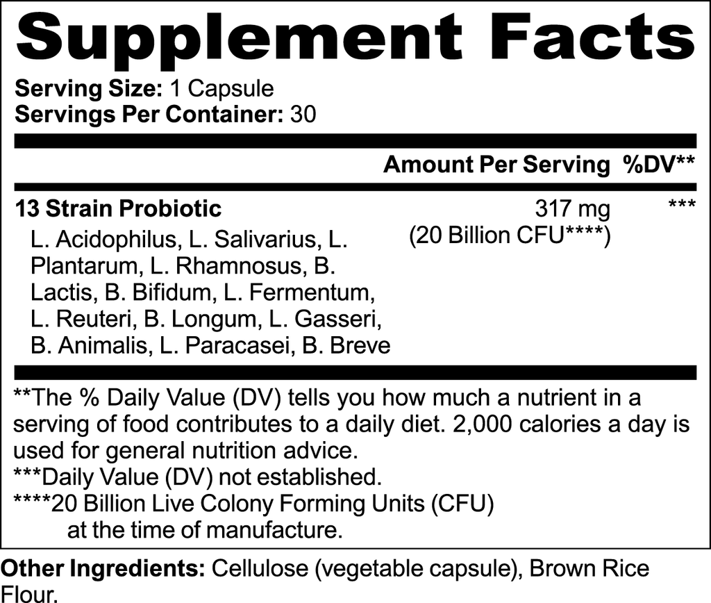 Beau Wellness Probiotic 20 Billion Capsules - Daily Gut Health and Immune Support Supplement⁠ nutrition acts label