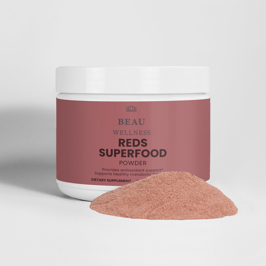 Beau Wellness Reds Superfood powder with beet root, acai, pomegranate, pre & probiotics, turmeric and shilajit for antioxidants, gut health and daily energy – natural, no artificial additives