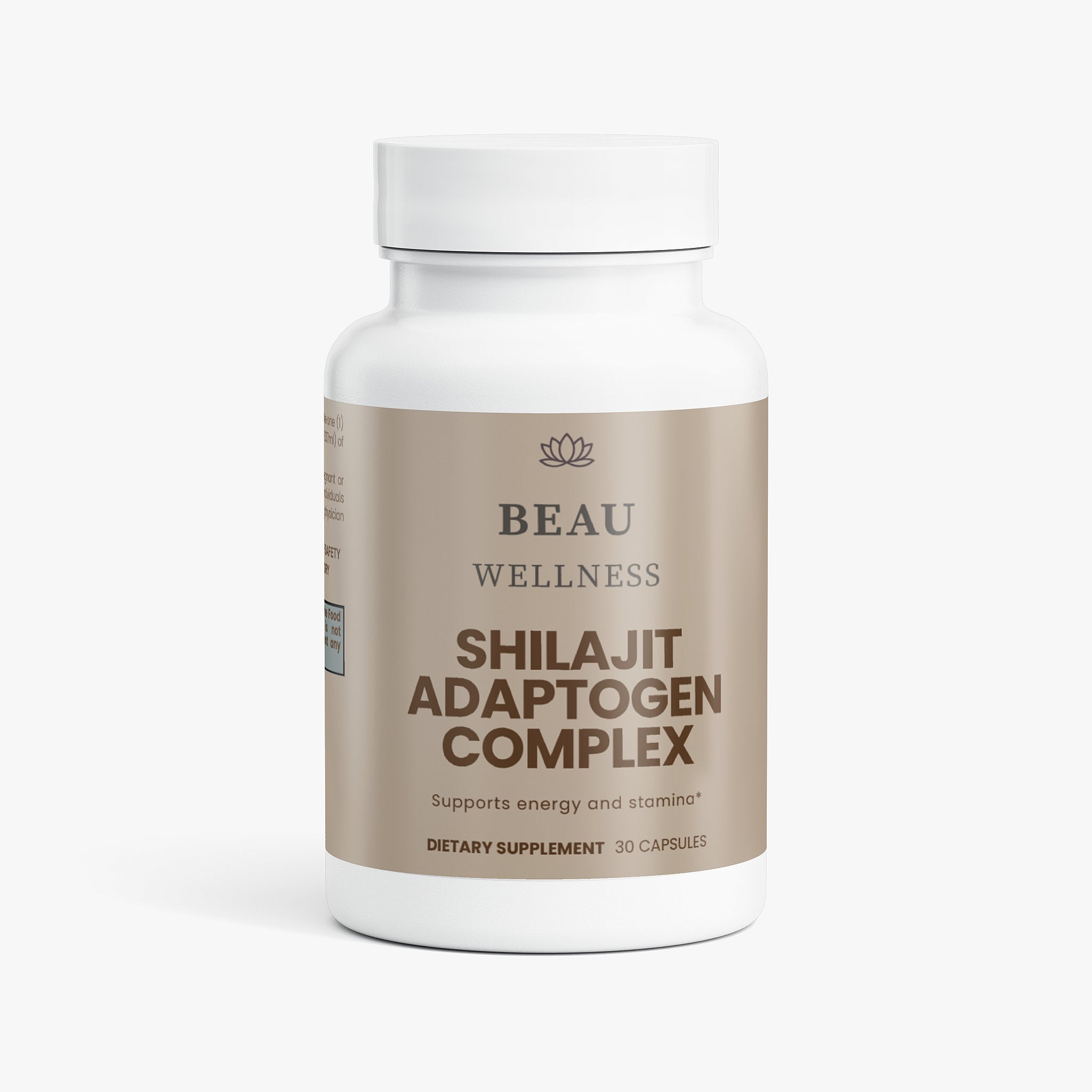 Beau Wellness Shilajit Adaptogen Complex Capsules with Ashwagandha and Tongkat Ali for Stamina⁠
 on a white background.