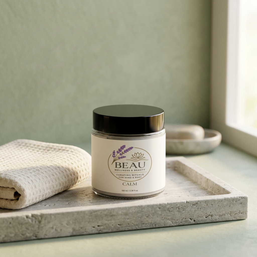 Candle in a spa-inspired sage and cream setting