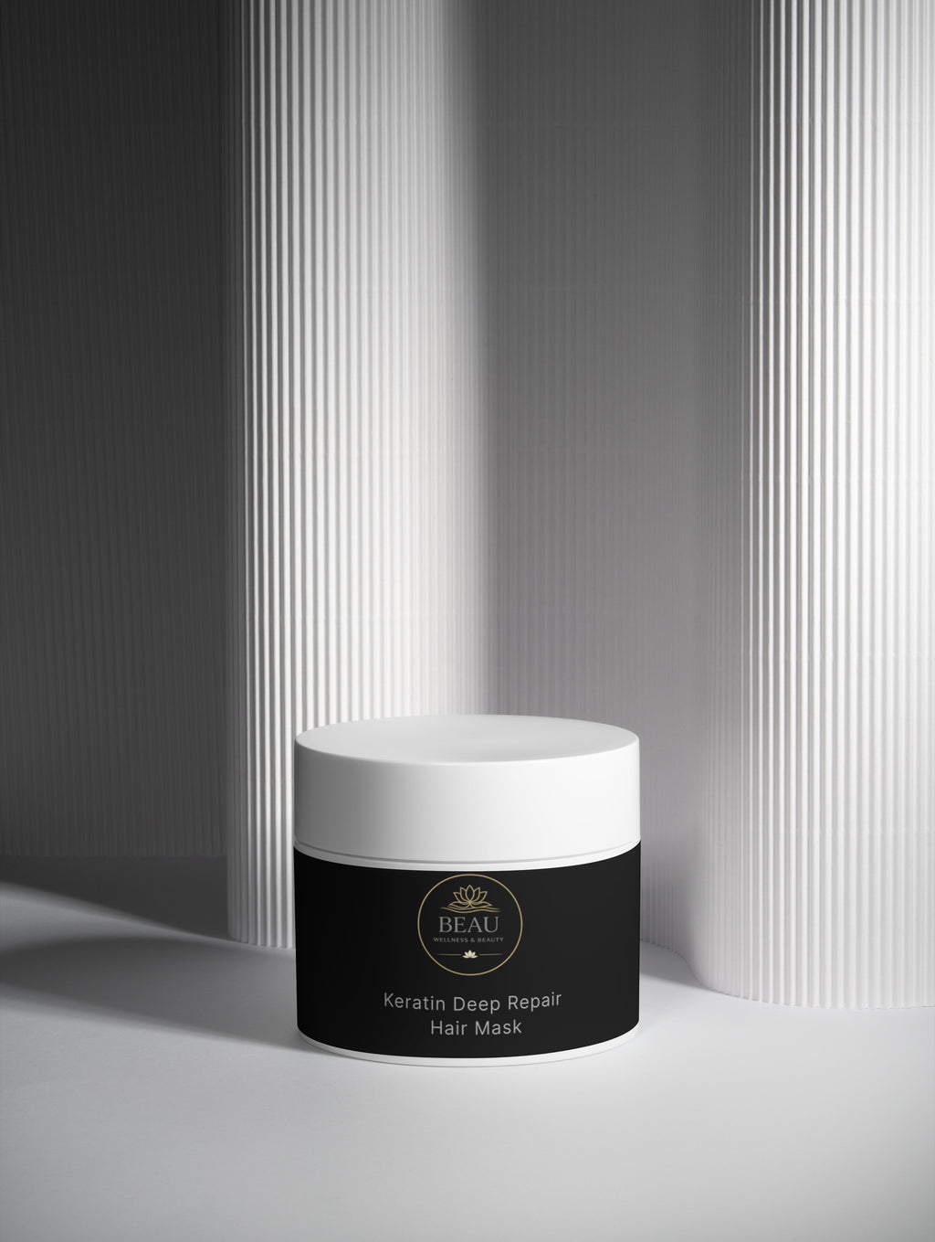 Beau Wellness & Beauty Keratin Deep Repair Hair Mask for dry and damaged hair, featuring hydrolyzed keratin and botanical oils.