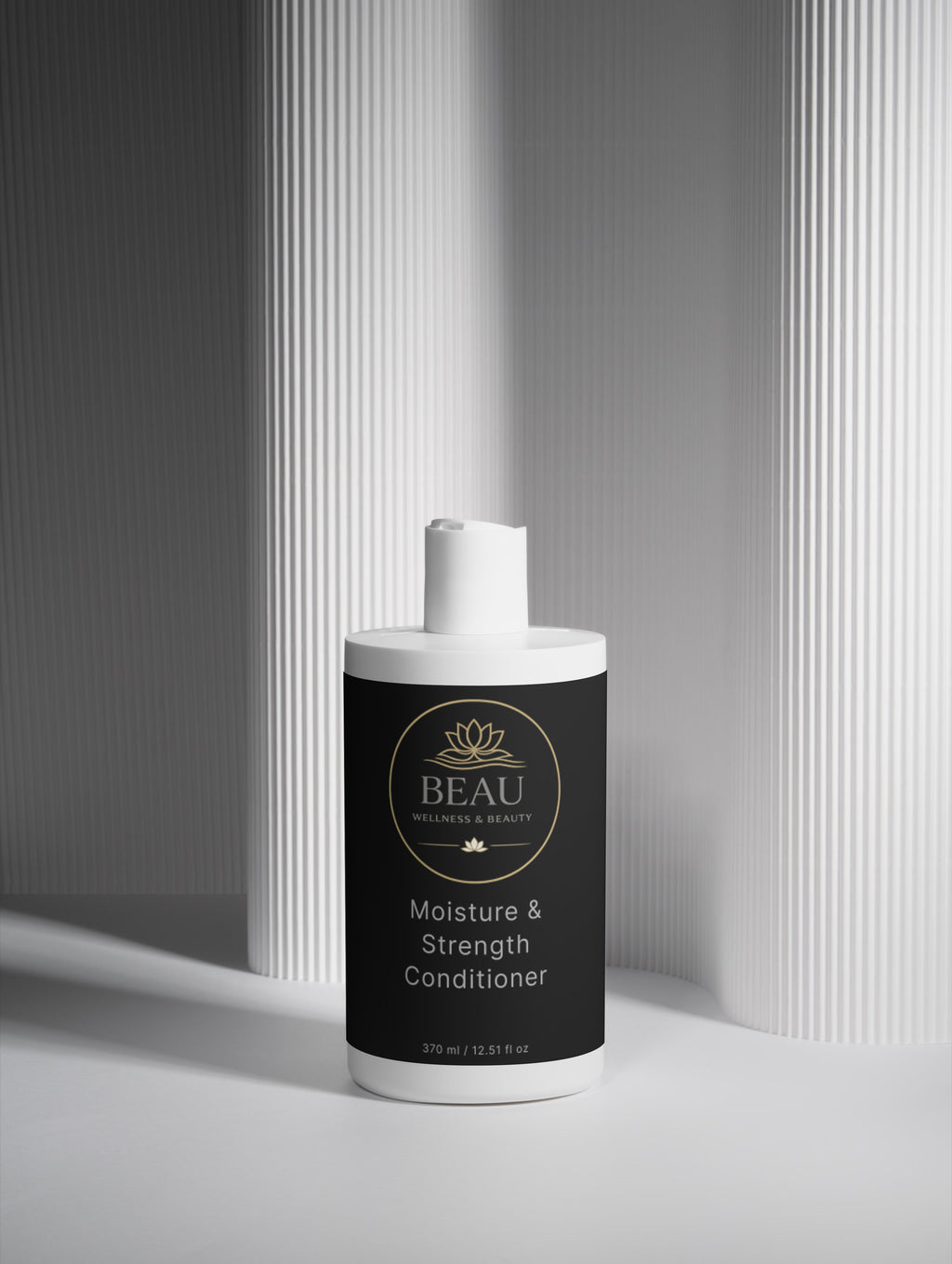 Beau Wellness & Beauty  Moisture & Strength Conditioner on a white lined background