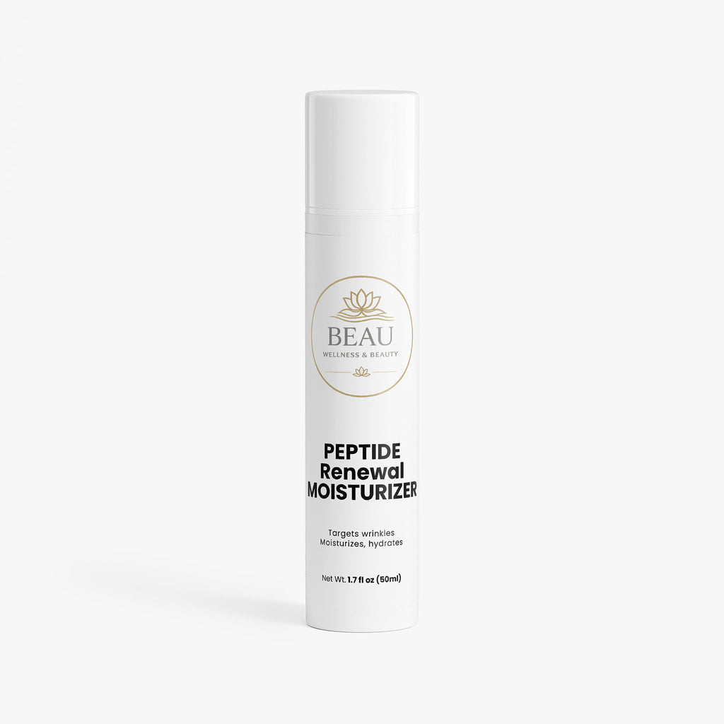 Beau Wellness & Beauty Peptide Renewal Moisturizer bottle- Anti -aging peptide cream with Cranberry and Moringa